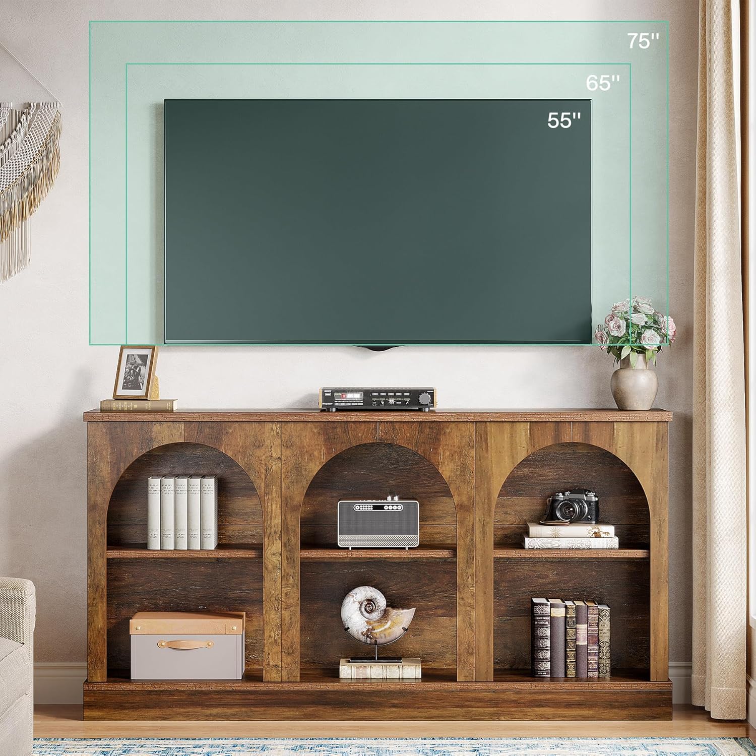62.99“ Farmhouse TV Stand with Storage Cabinets, Media Console for Up to 65-Inch TV - Image 3