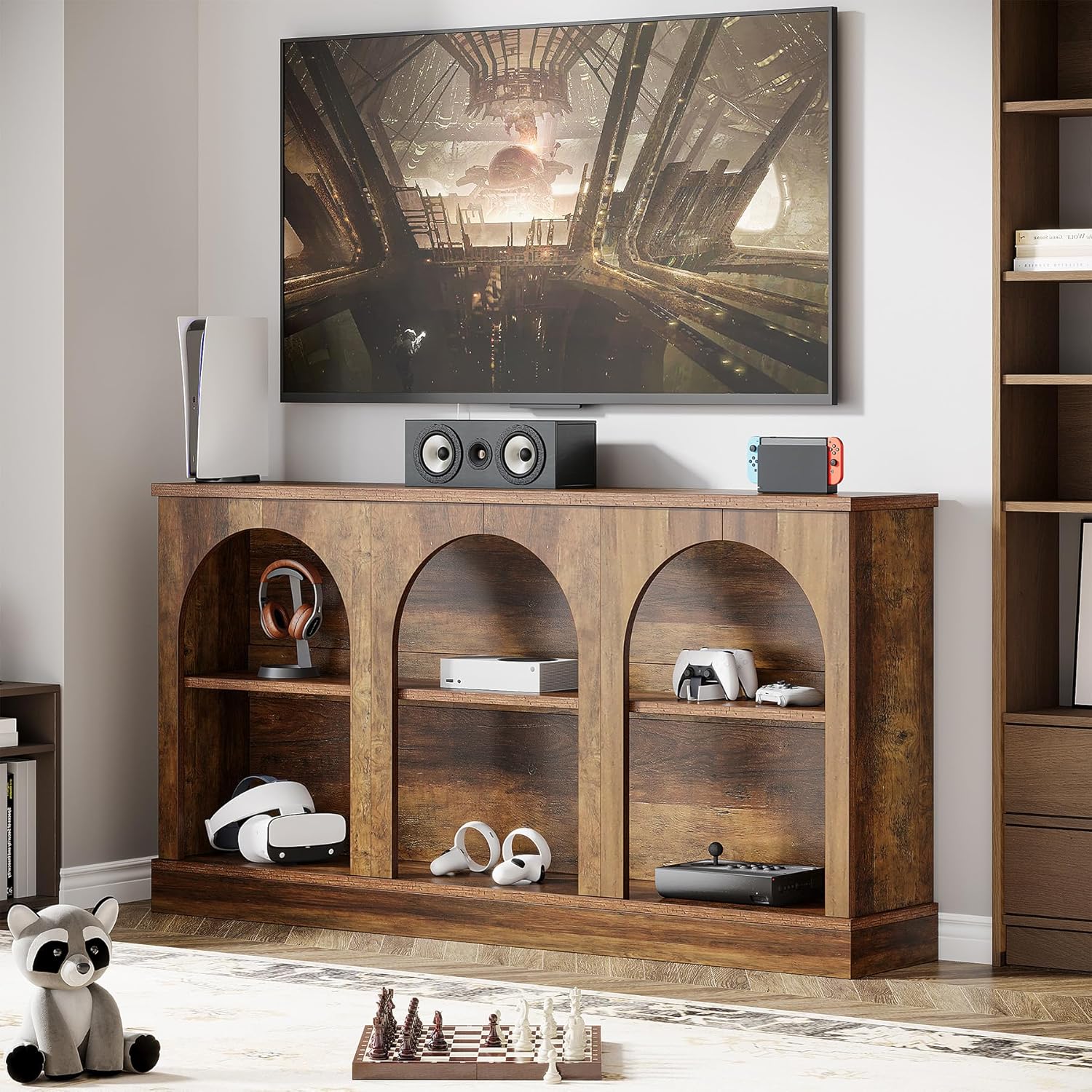 62.99“ Farmhouse TV Stand with Storage Cabinets, Media Console for Up to 65-Inch TV - Image 4