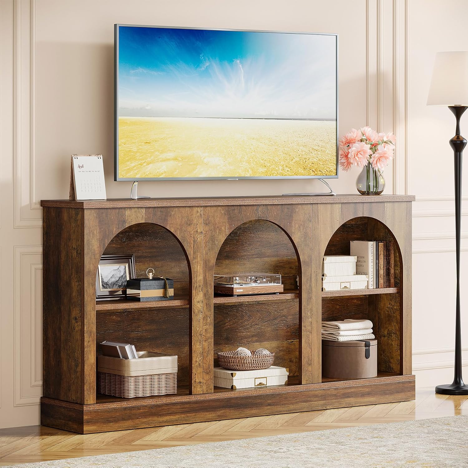62.99“ Farmhouse TV Stand with Storage Cabinets, Media Console for Up to 65-Inch TV - Image 7