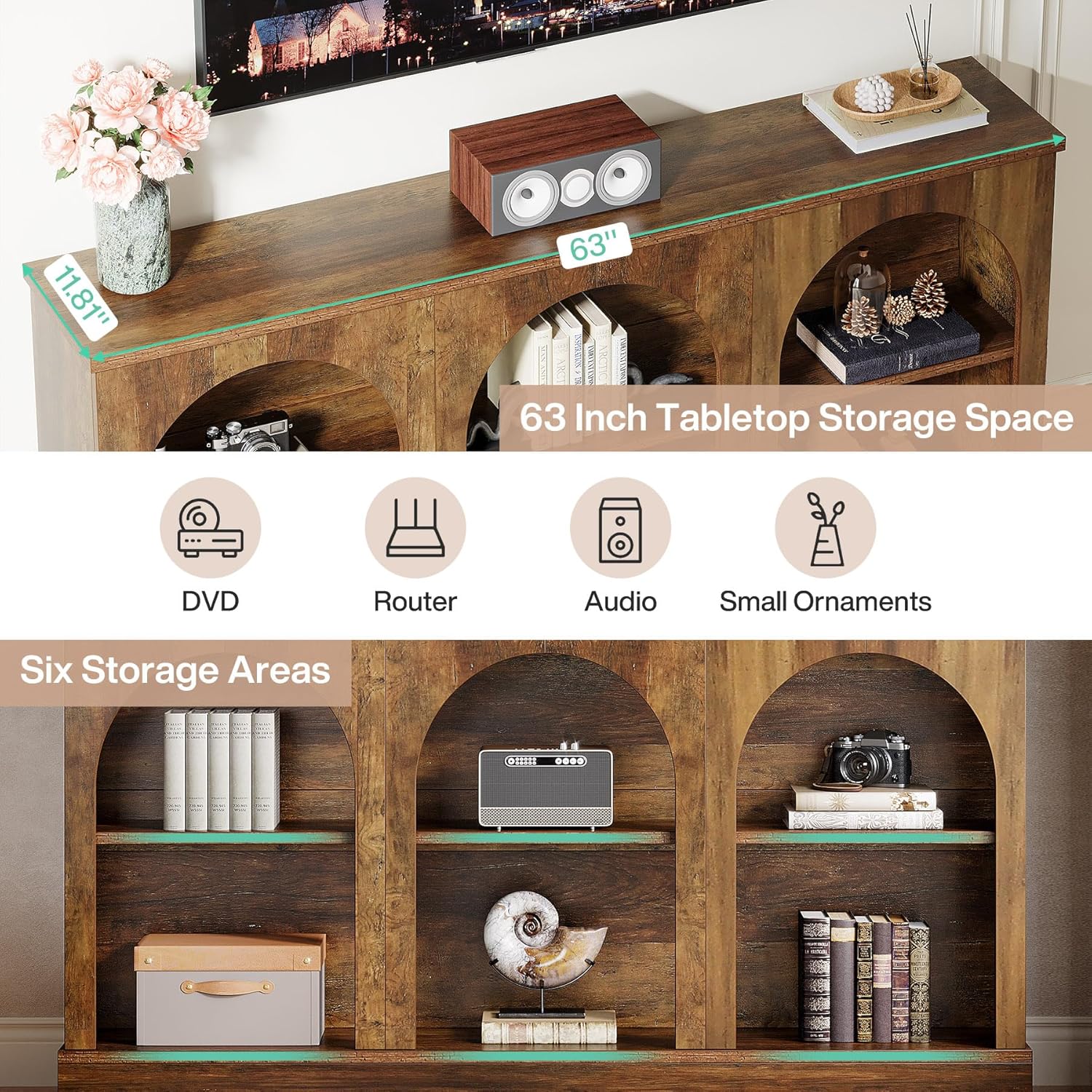 62.99“ Farmhouse TV Stand with Storage Cabinets, Media Console for Up to 65-Inch TV - Image 8