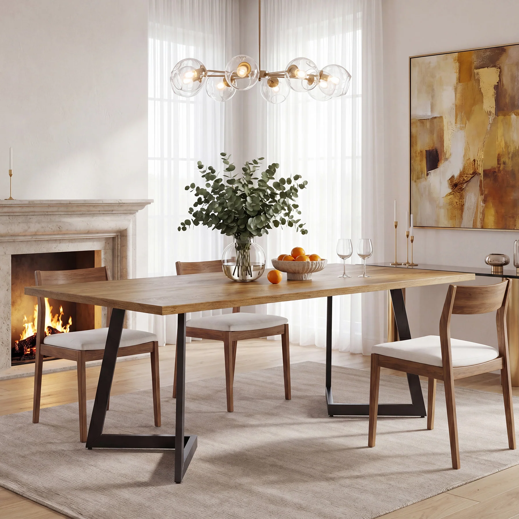 62" Rectangular Dining Table for 6, Modern Farmhouse Kitchen Table with Metal Legs for Dining Room - Image 5