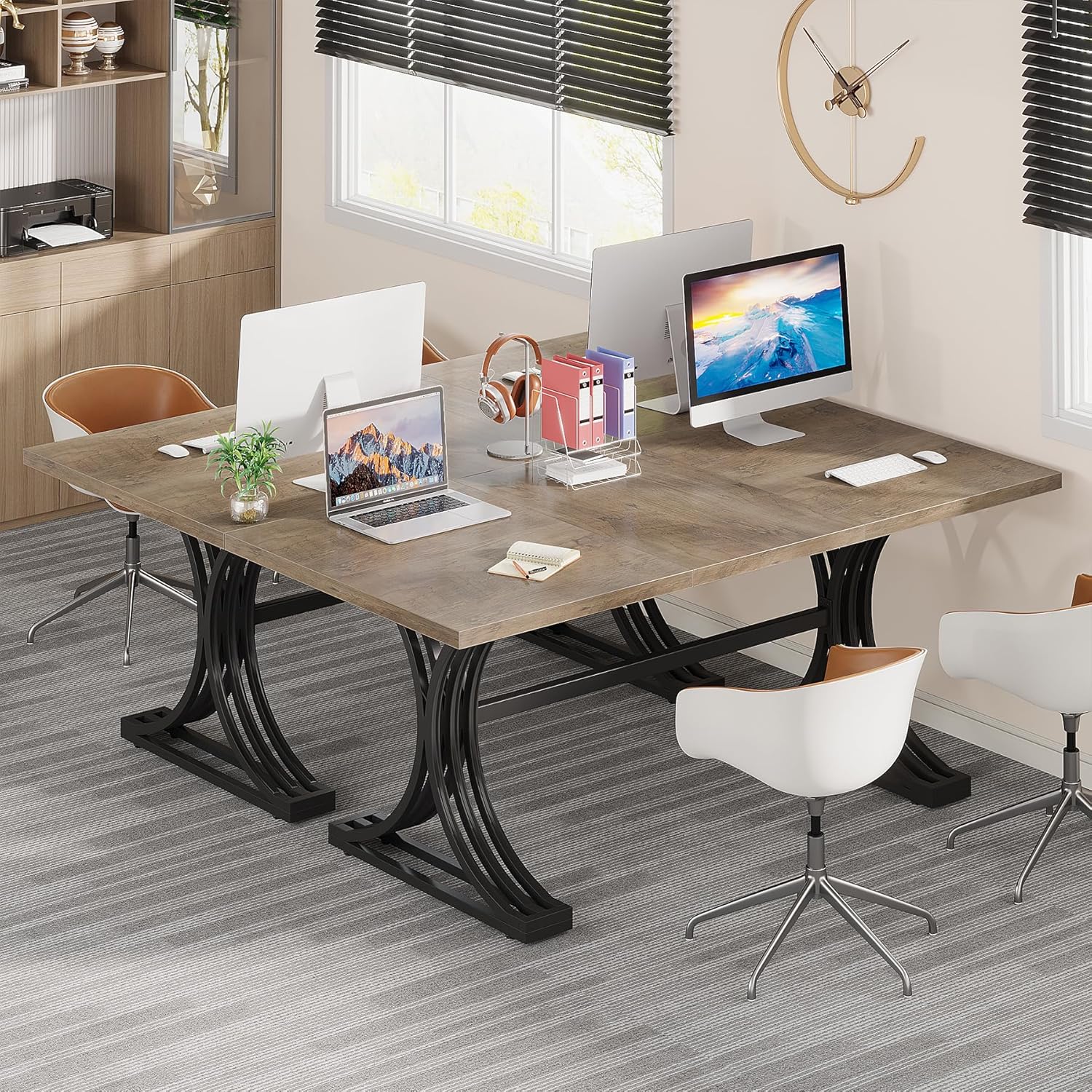 63" Computer Desk with Faux Marble Surface and Gold Metal Base, Modern Executive Desk - Image 10