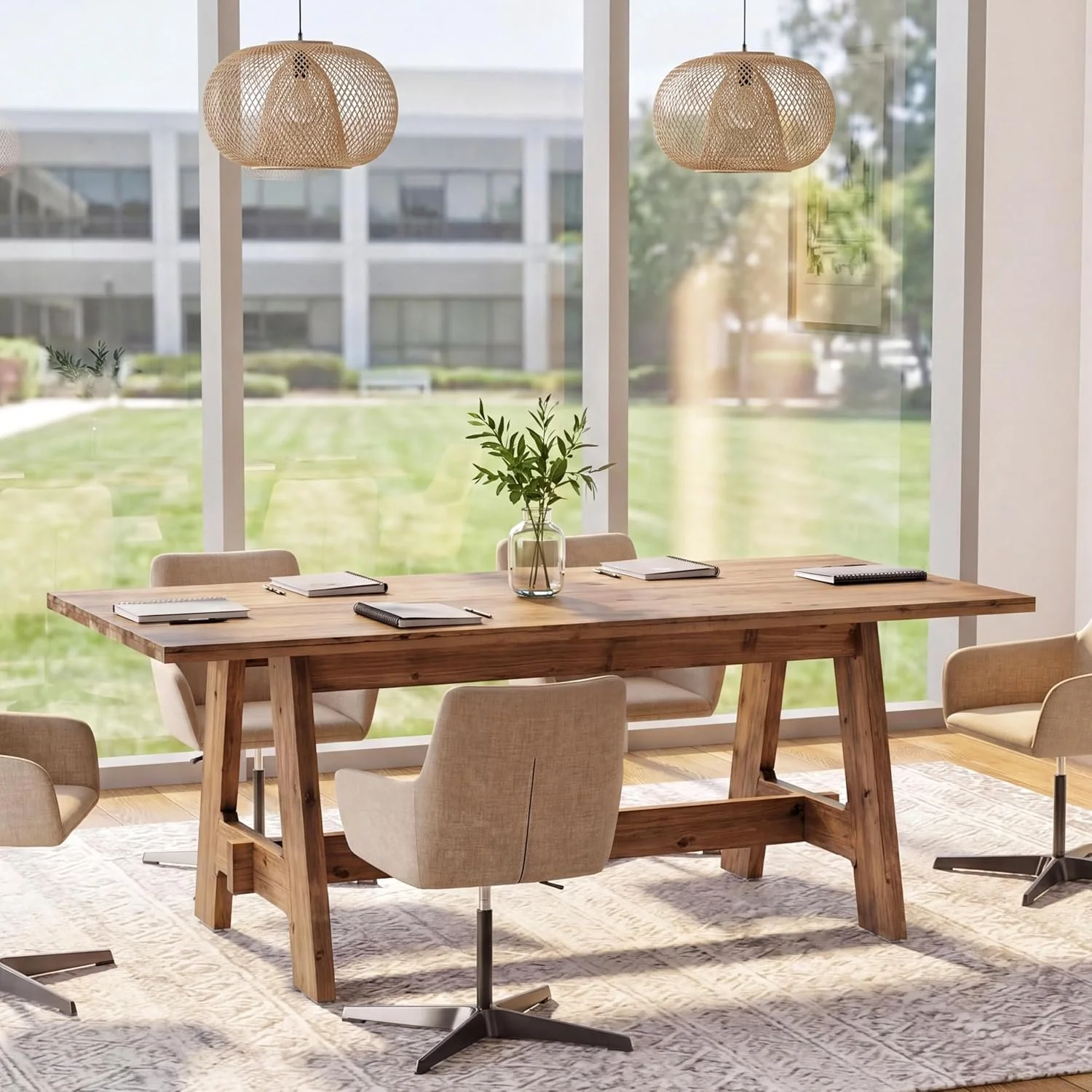 63" Conference Table, Solid Wood Meeting Desk for 4-6 People for Conference Room, Office - Image 3