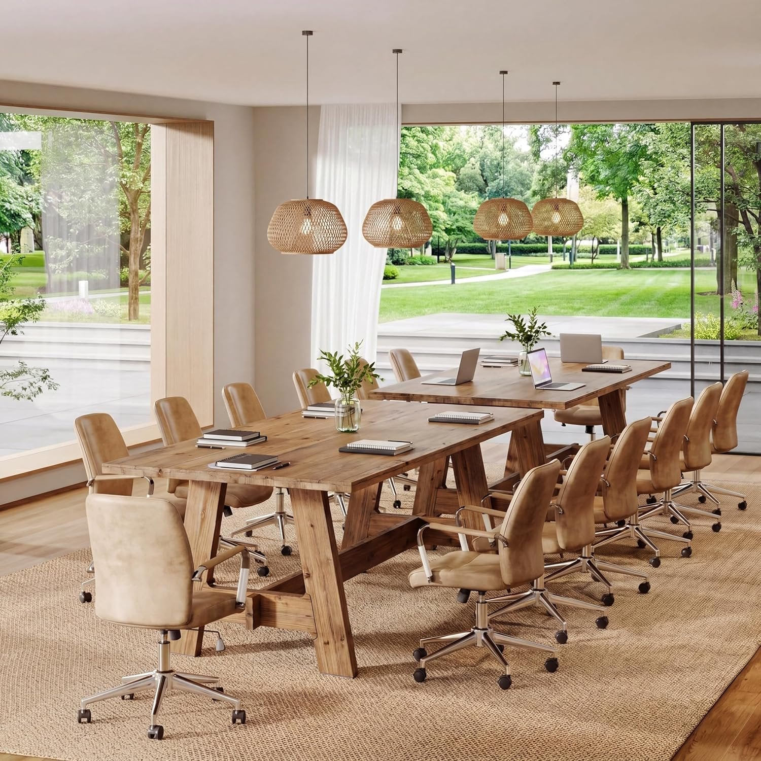 63" Conference Table, Solid Wood Meeting Desk for 4-6 People for Conference Room, Office - Image 6