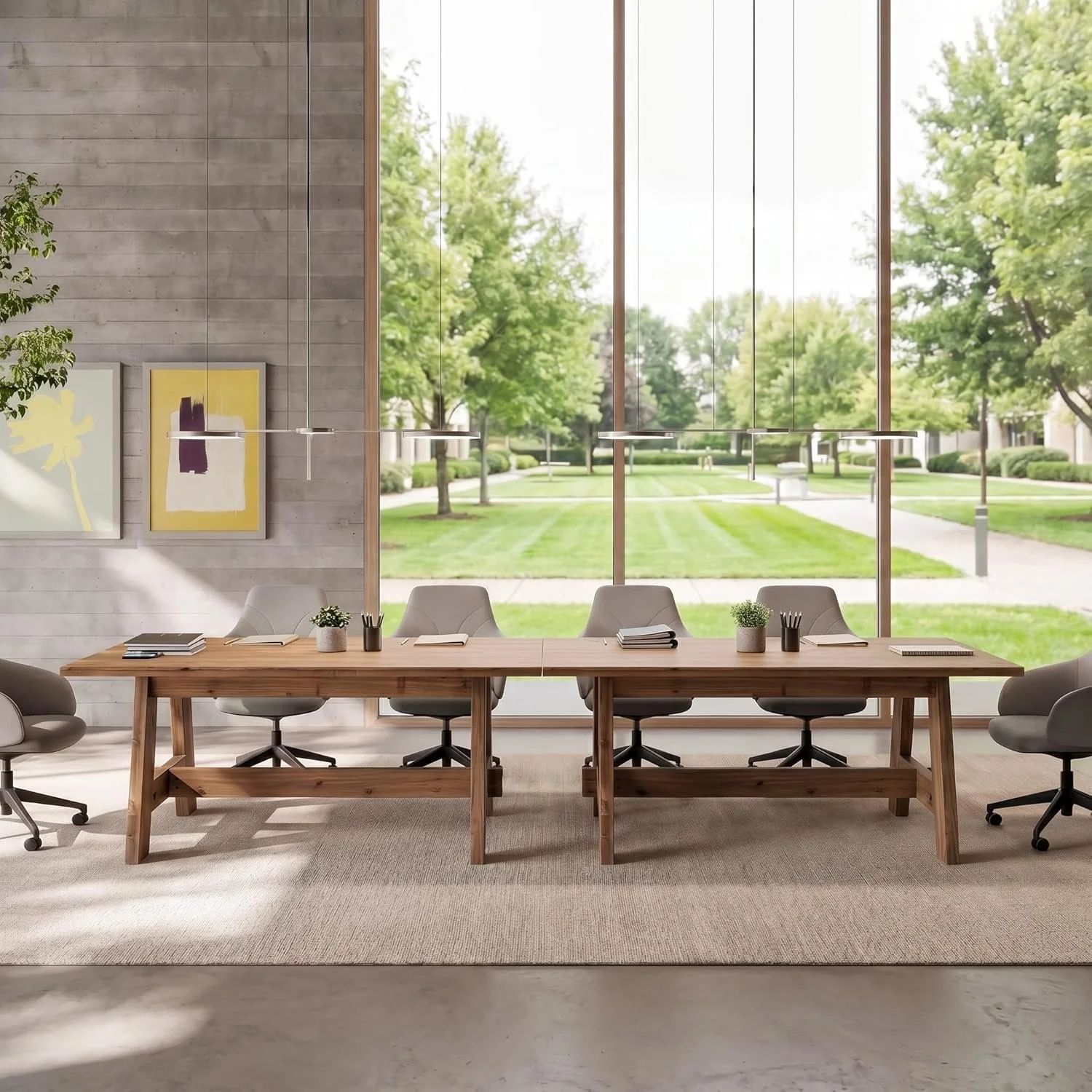 63" Conference Table, Solid Wood Meeting Desk for 4-6 People for Conference Room, Office - Image 7