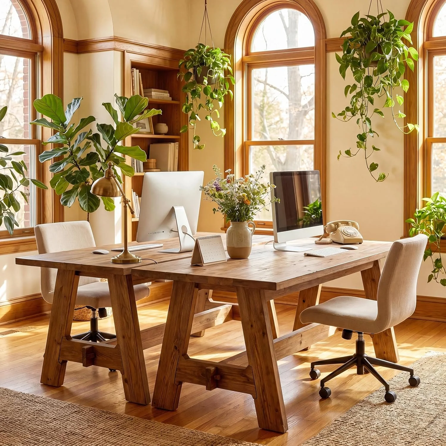 63" Conference Table, Solid Wood Meeting Desk for 4-6 People for Conference Room, Office - Image 8