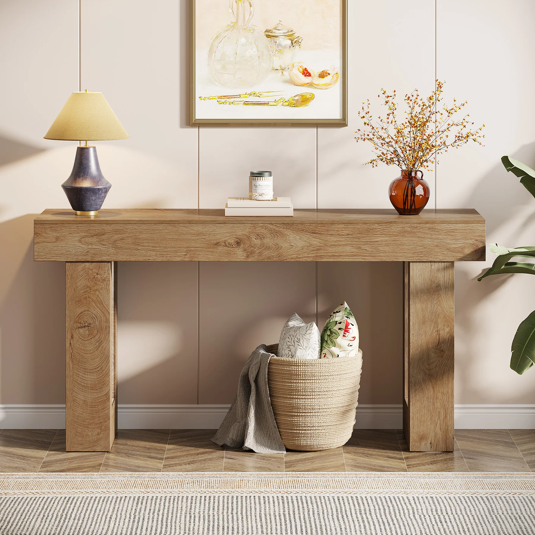 63" Console Table, Rectangular Sofa Table with Thick Legs Behind Couch - Image 5