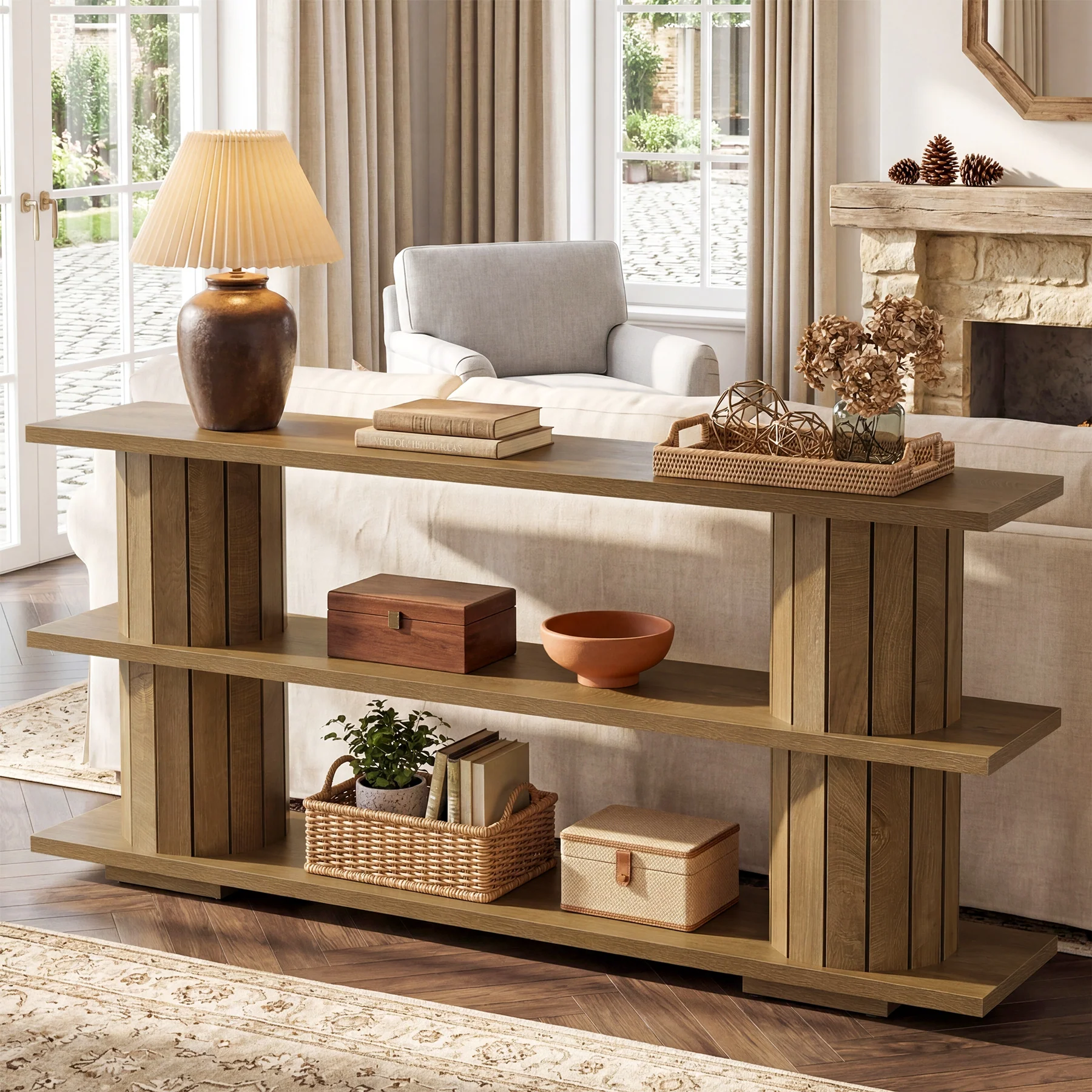 63" Console Table with Storage Shelves, Long Narrow Entryway Sofa Table with 3-Tier Shelving - Image 4