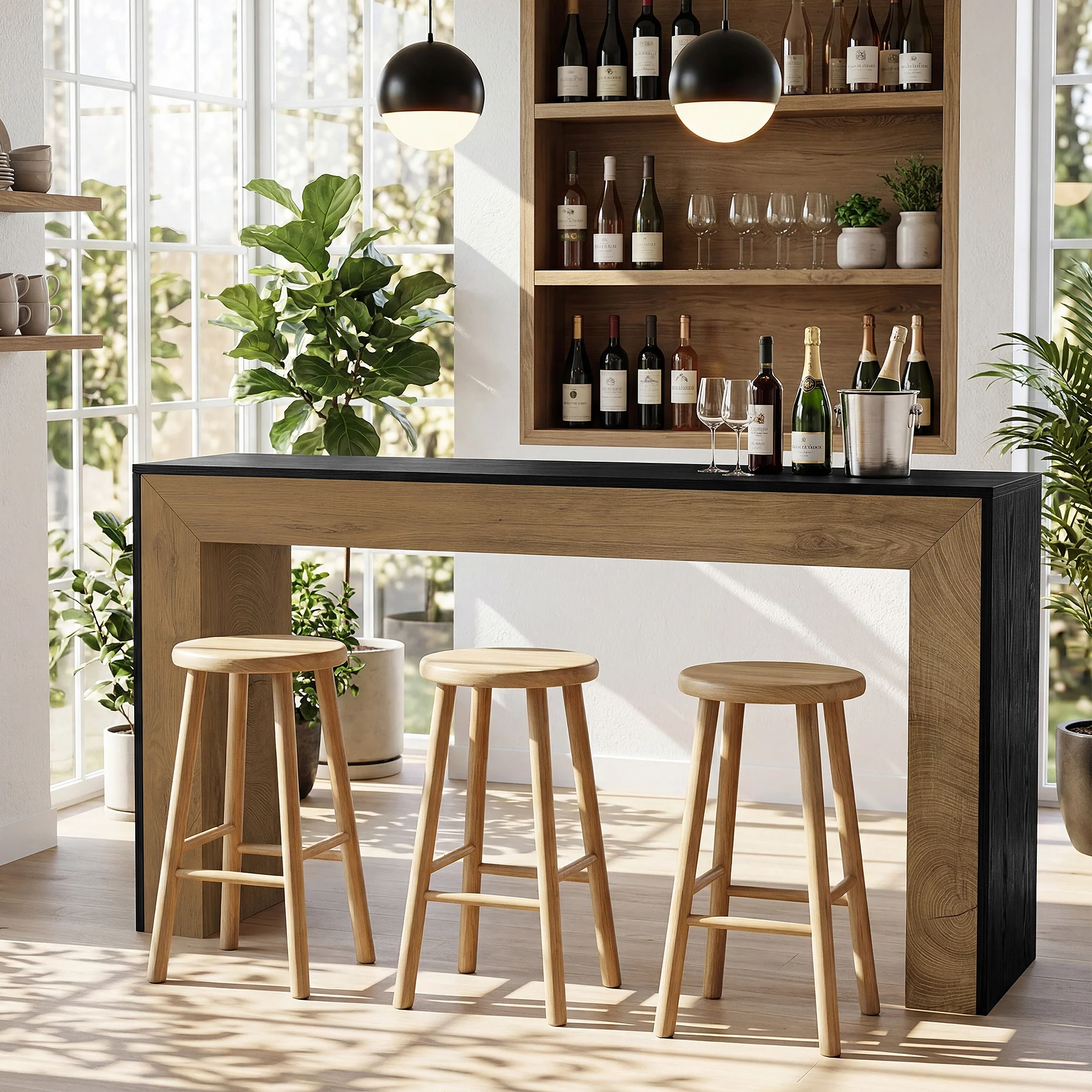63" Counter Height Bar Table, Modern Industrial High Top Dining Table with Sturdy Base for Kitchen or Home Bar - Image 4