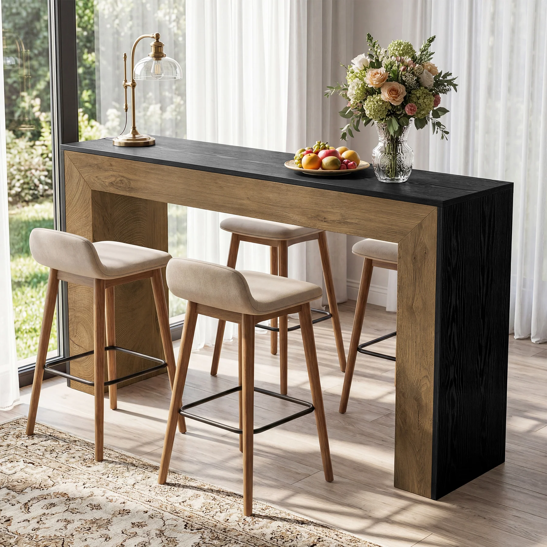 63" Counter Height Bar Table, Modern Industrial High Top Dining Table with Sturdy Base for Kitchen or Home Bar - Image 5