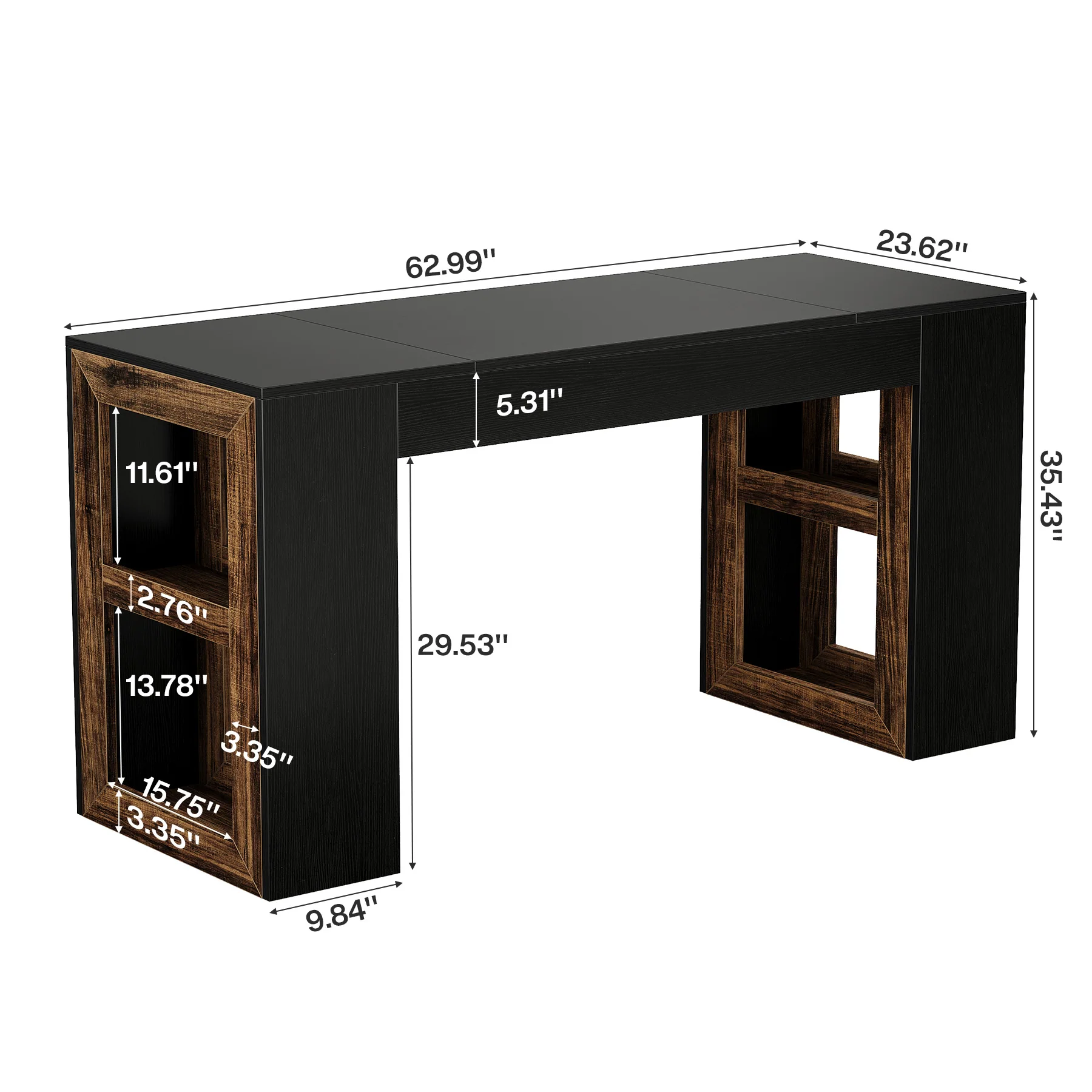63" Counter Height Bar Table with Storage Shelves, Industrial Pub Table for Kitchen, Dining Room & Home Bar - Image 2