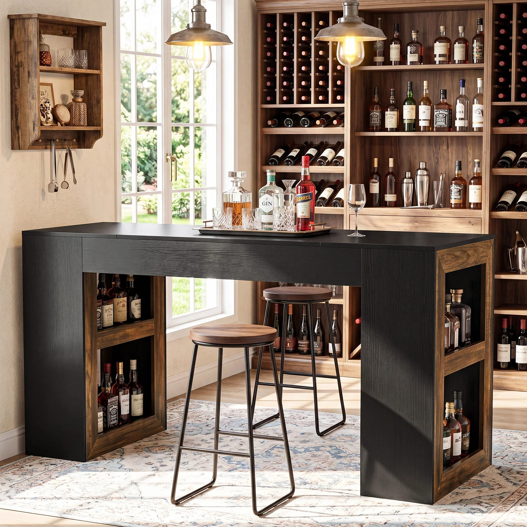63" Counter Height Bar Table with Storage Shelves, Industrial Pub Table for Kitchen, Dining Room & Home Bar - Image 3