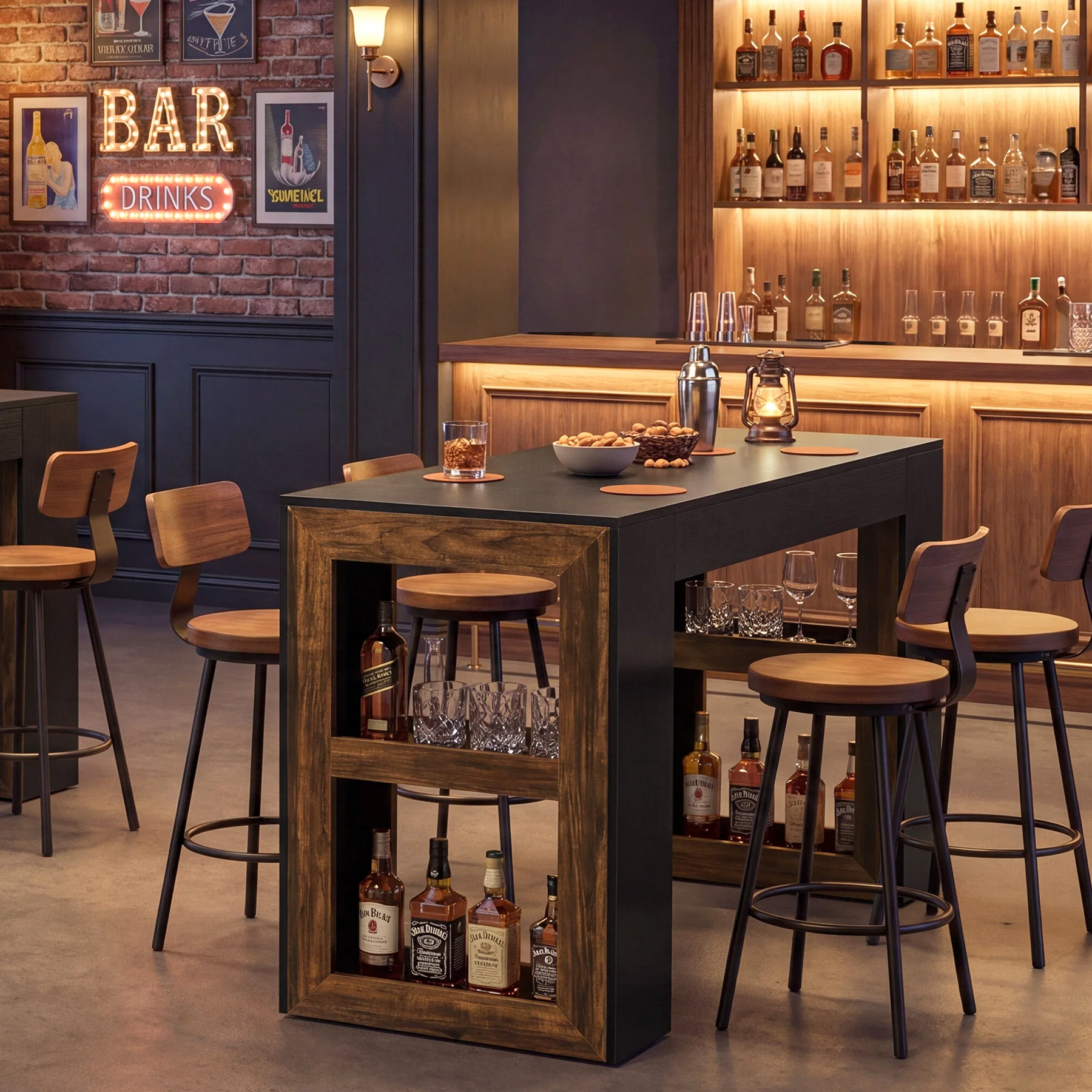 63" Counter Height Bar Table with Storage Shelves, Industrial Pub Table for Kitchen, Dining Room & Home Bar - Image 5