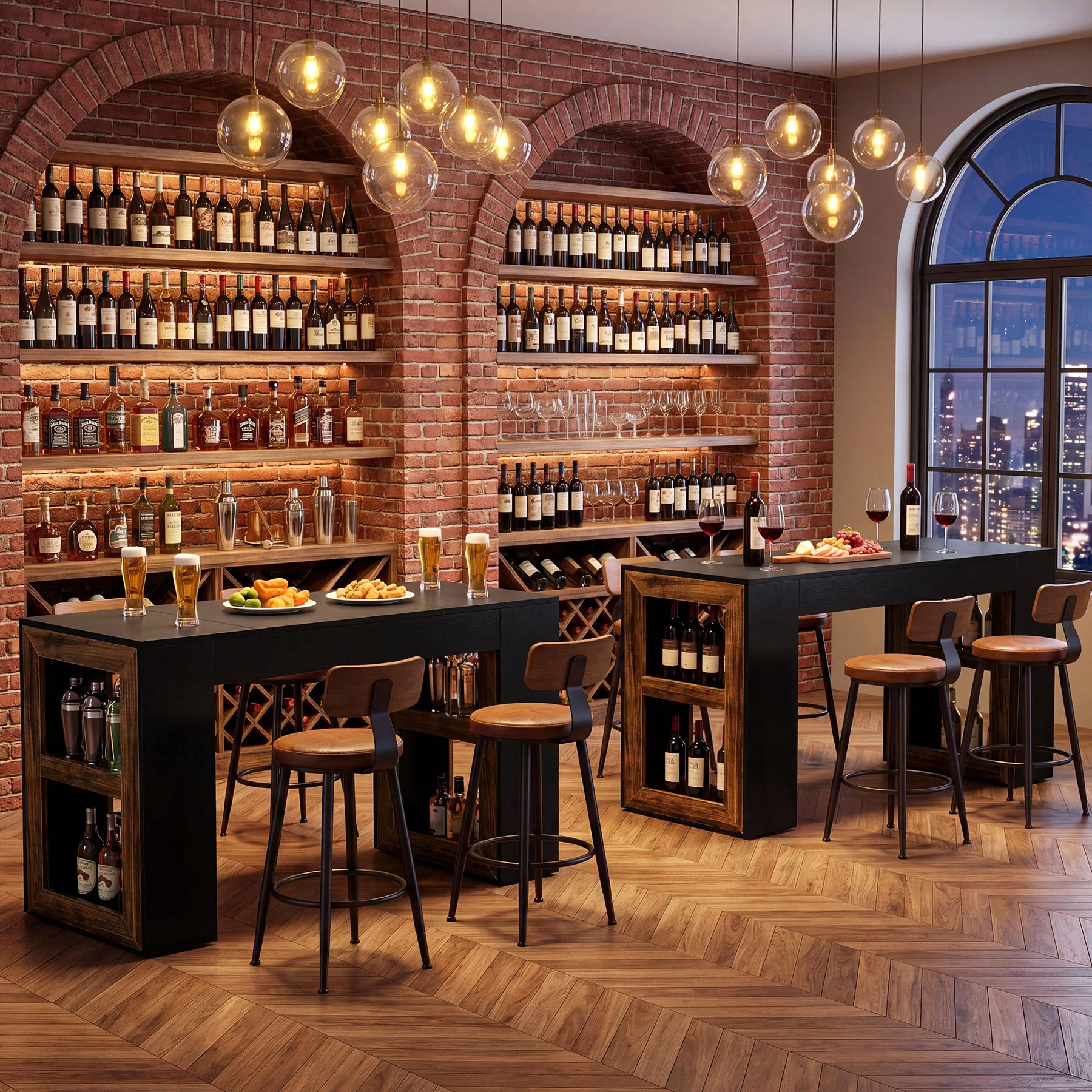 63" Counter Height Bar Table with Storage Shelves, Industrial Pub Table for Kitchen, Dining Room & Home Bar - Image 6