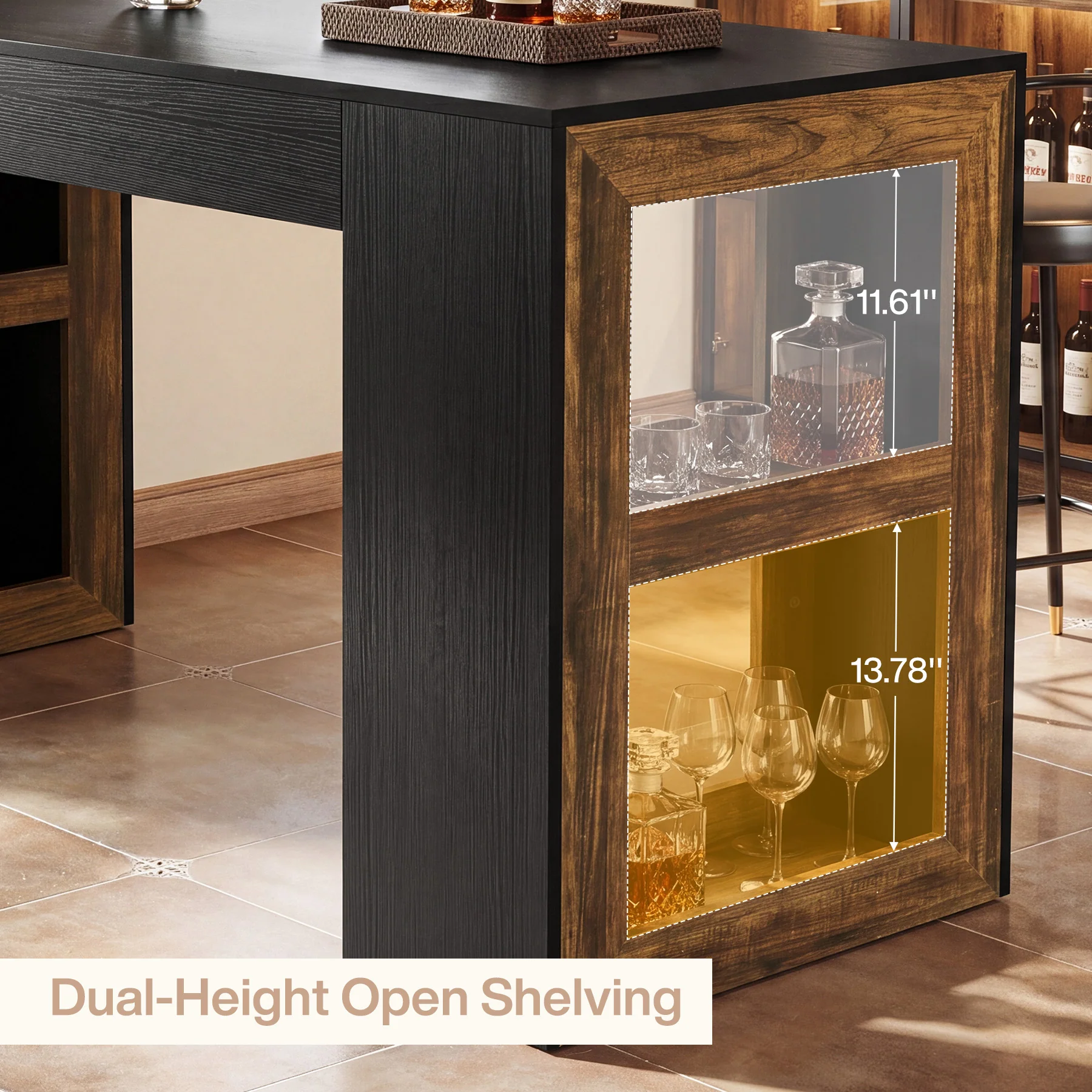 63" Counter Height Bar Table with Storage Shelves, Industrial Pub Table for Kitchen, Dining Room & Home Bar - Image 7