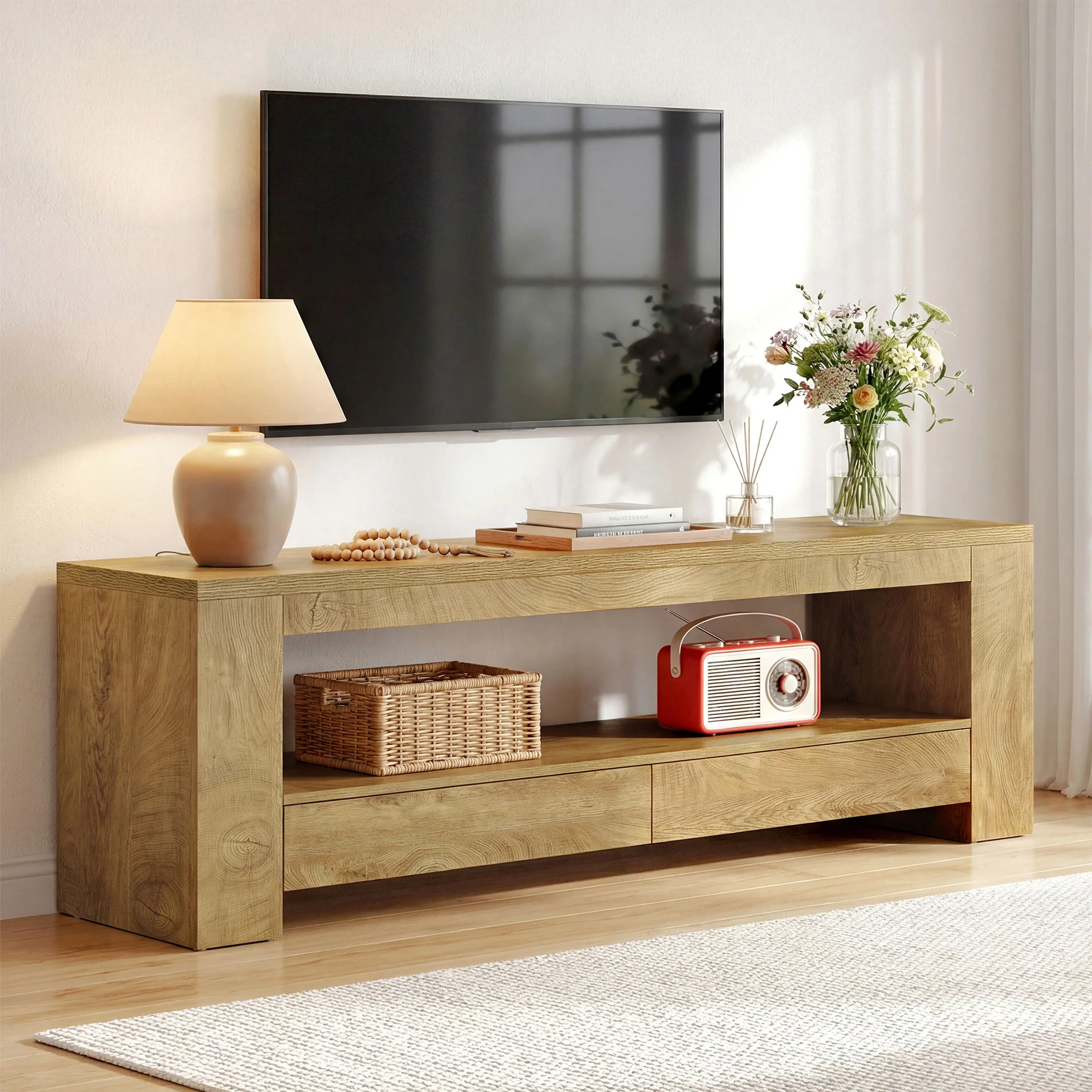 63" Entertainment Center for TVs up to 75",  Media Console with Storage Shelf for Living Room
