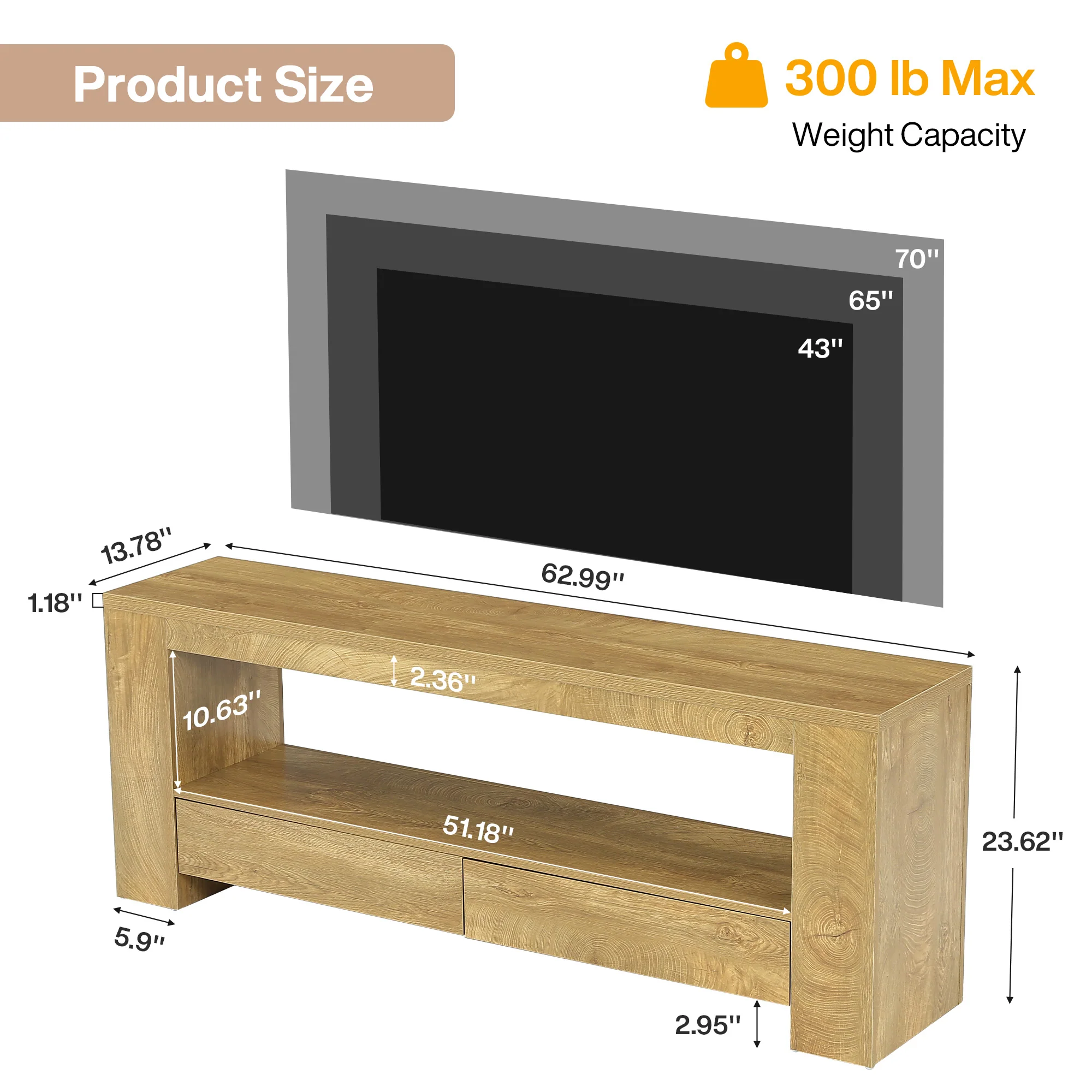 63" Entertainment Center for TVs up to 75",  Media Console with Storage Shelf for Living Room - Image 2