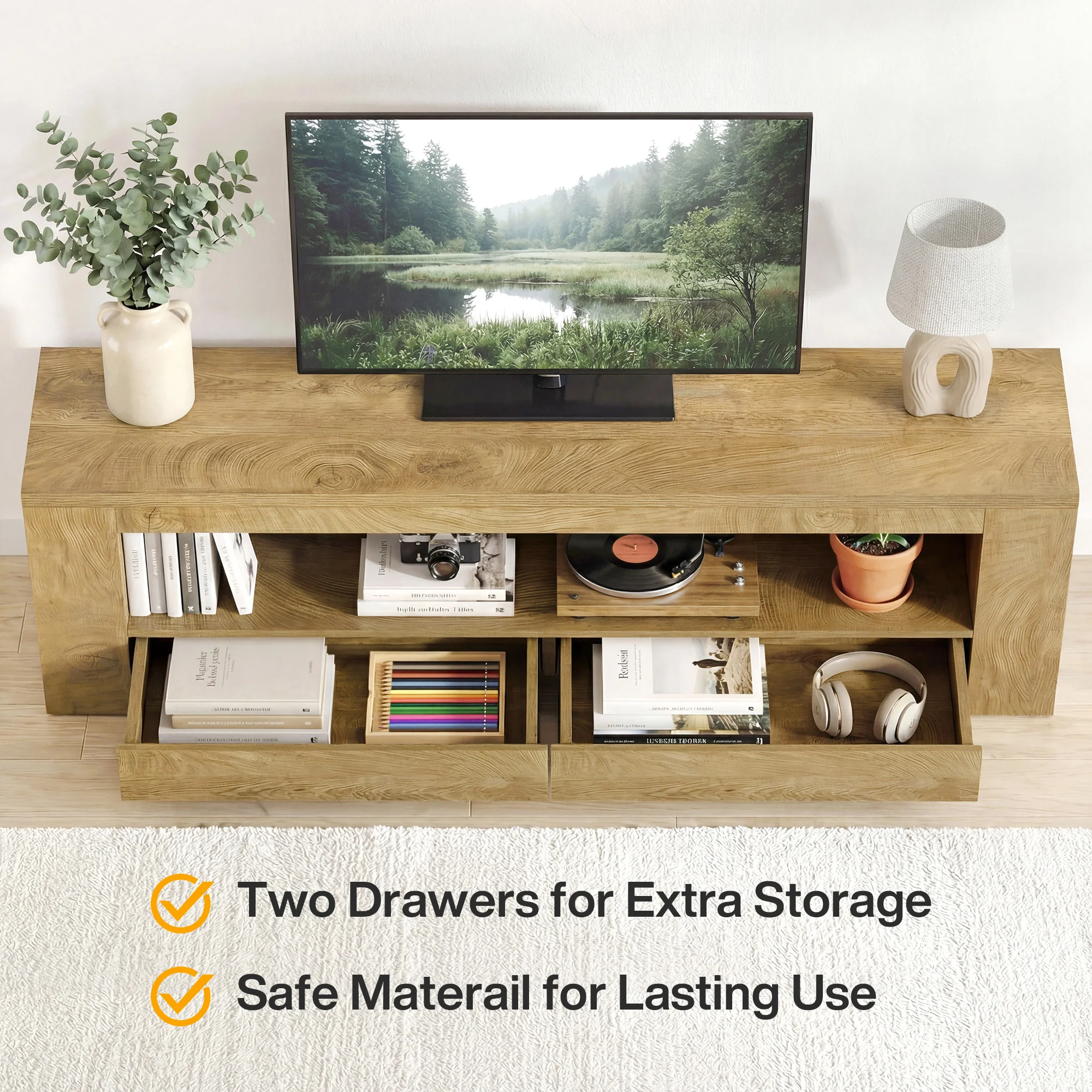 63" Entertainment Center for TVs up to 75",  Media Console with Storage Shelf for Living Room - Image 8