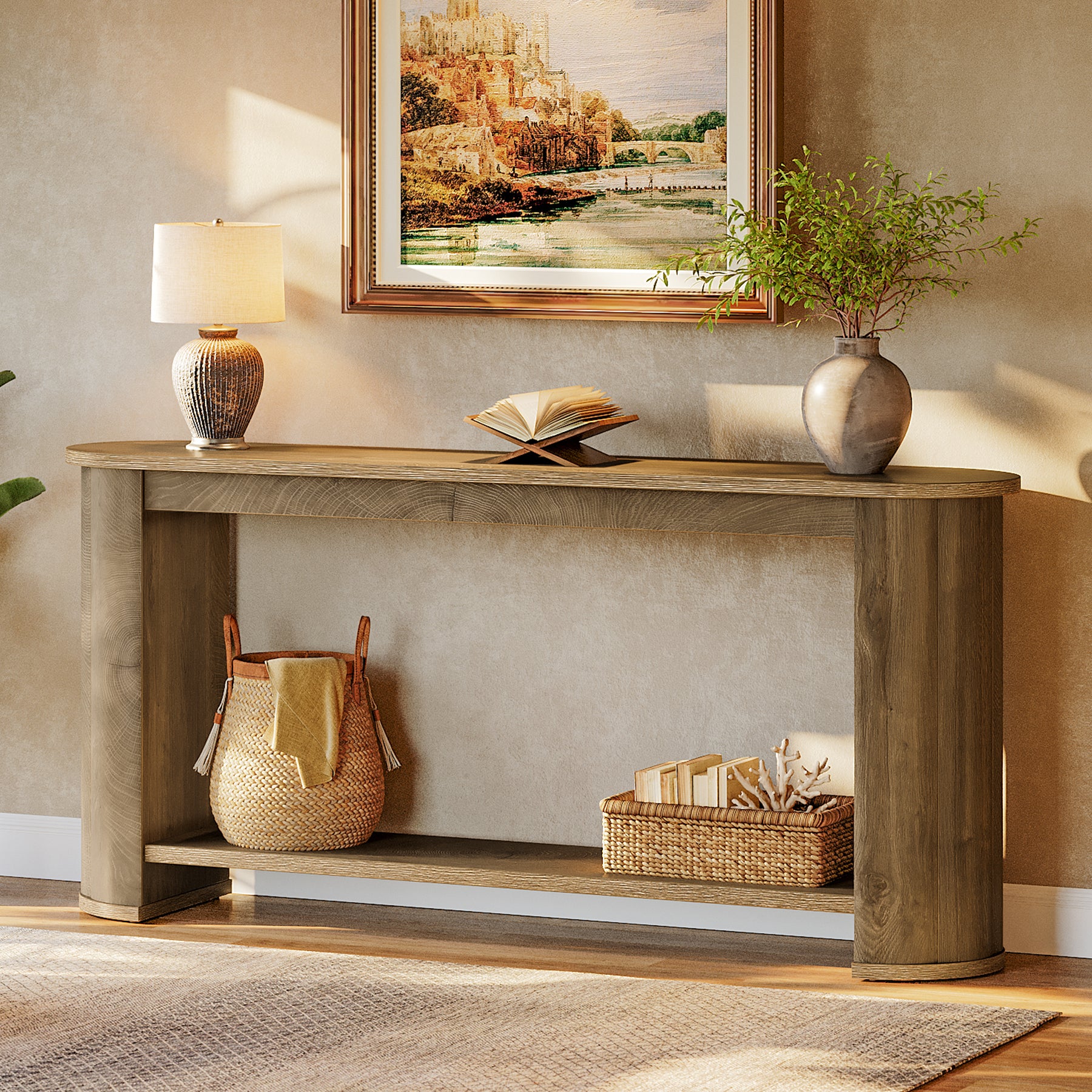 63" Entryway Console Table with Storage Shelf, Farmhouse Sofa Table for Living Room, Foyer, Hallway - Image 5