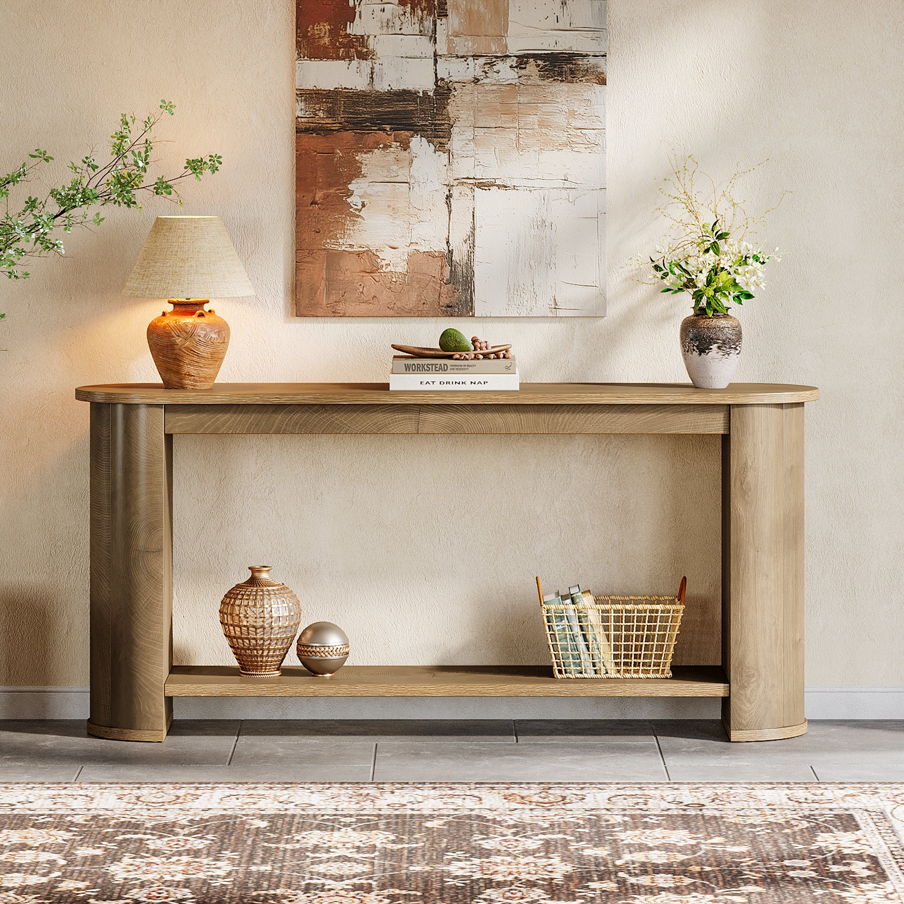 63" Entryway Console Table with Storage Shelf, Farmhouse Sofa Table for Living Room, Foyer, Hallway - Image 6