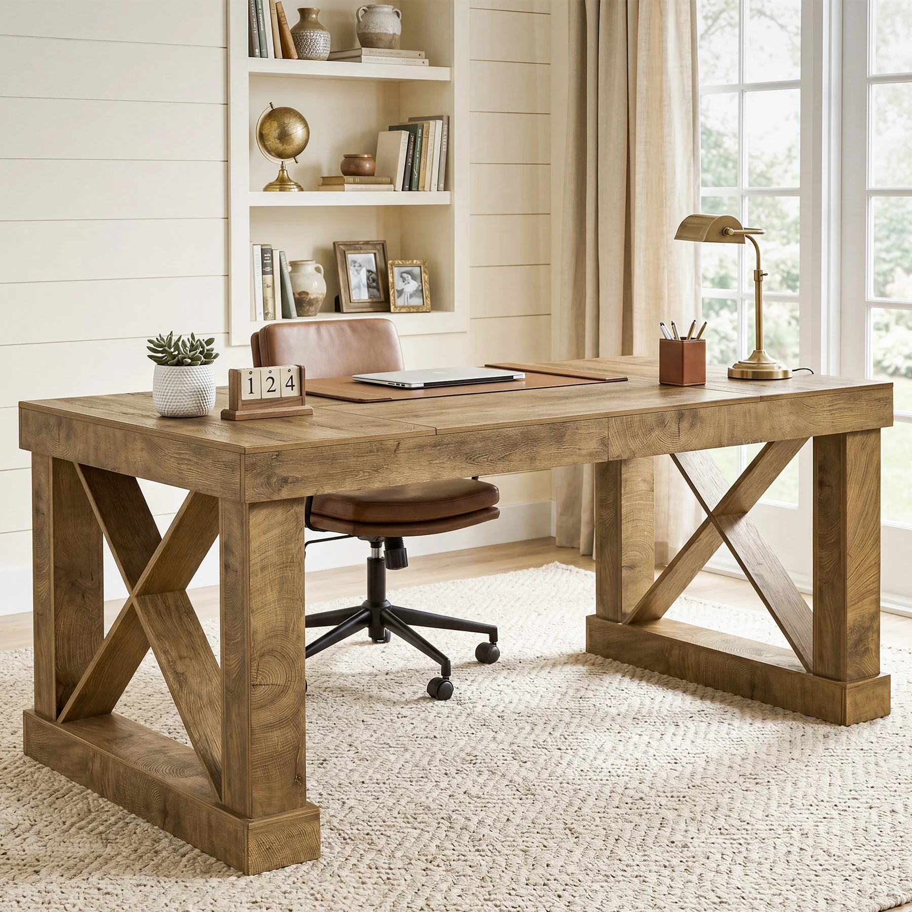 63" Executive Office Desk, Farmhouse Computer Desk with Heavy-Duty Frame for Home Office