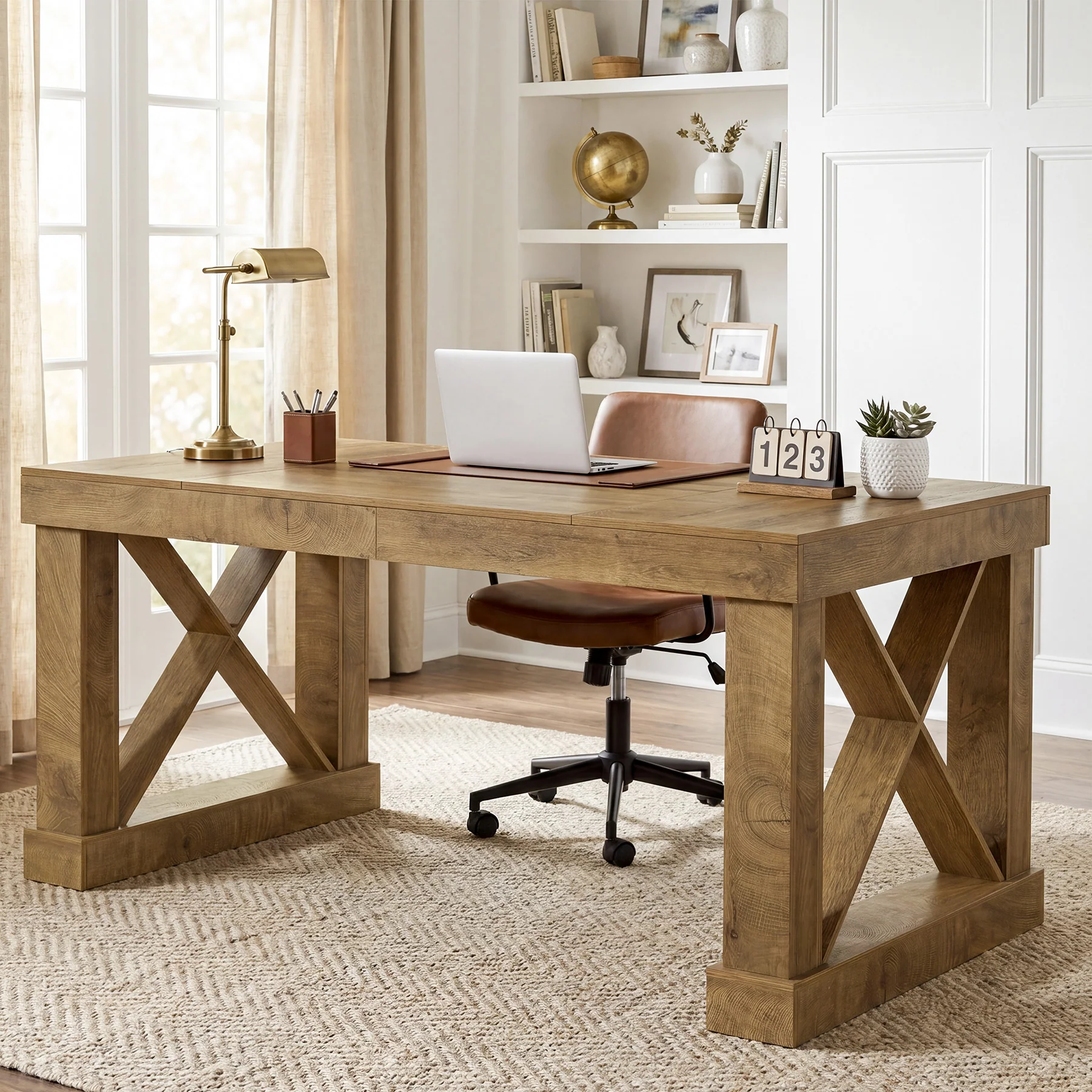 63" Executive Office Desk, Farmhouse Computer Desk with Heavy-Duty Frame for Home Office - Image 3
