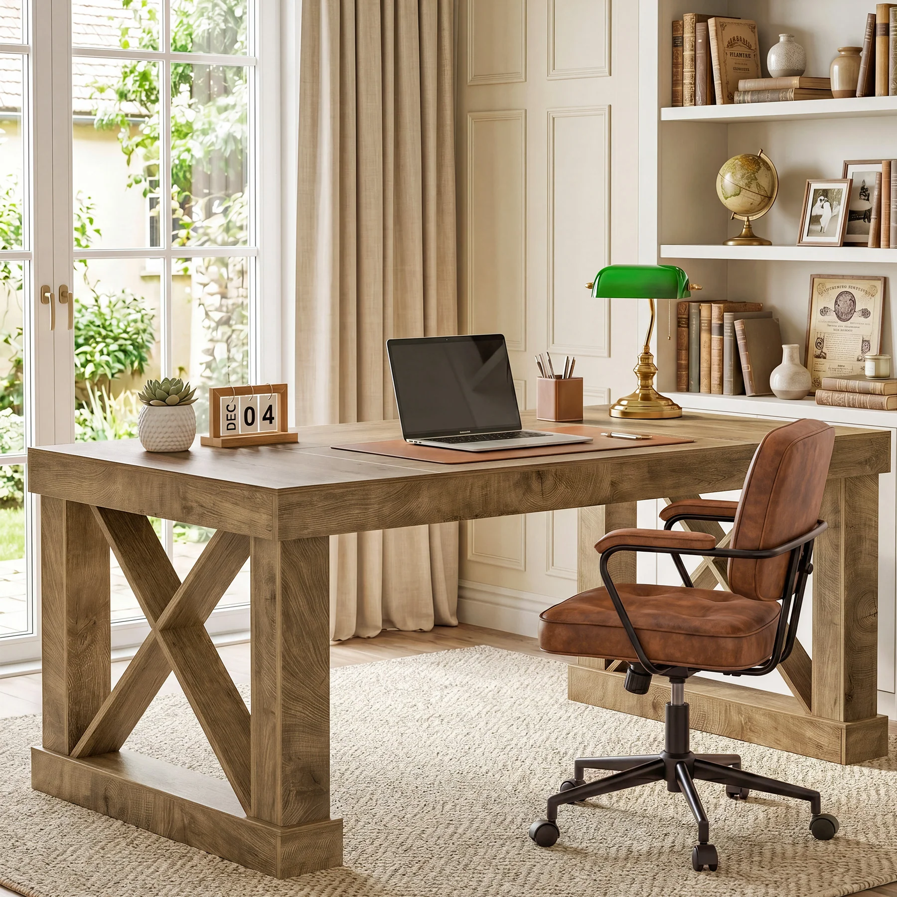 63" Executive Office Desk, Farmhouse Computer Desk with Heavy-Duty Frame for Home Office - Image 4