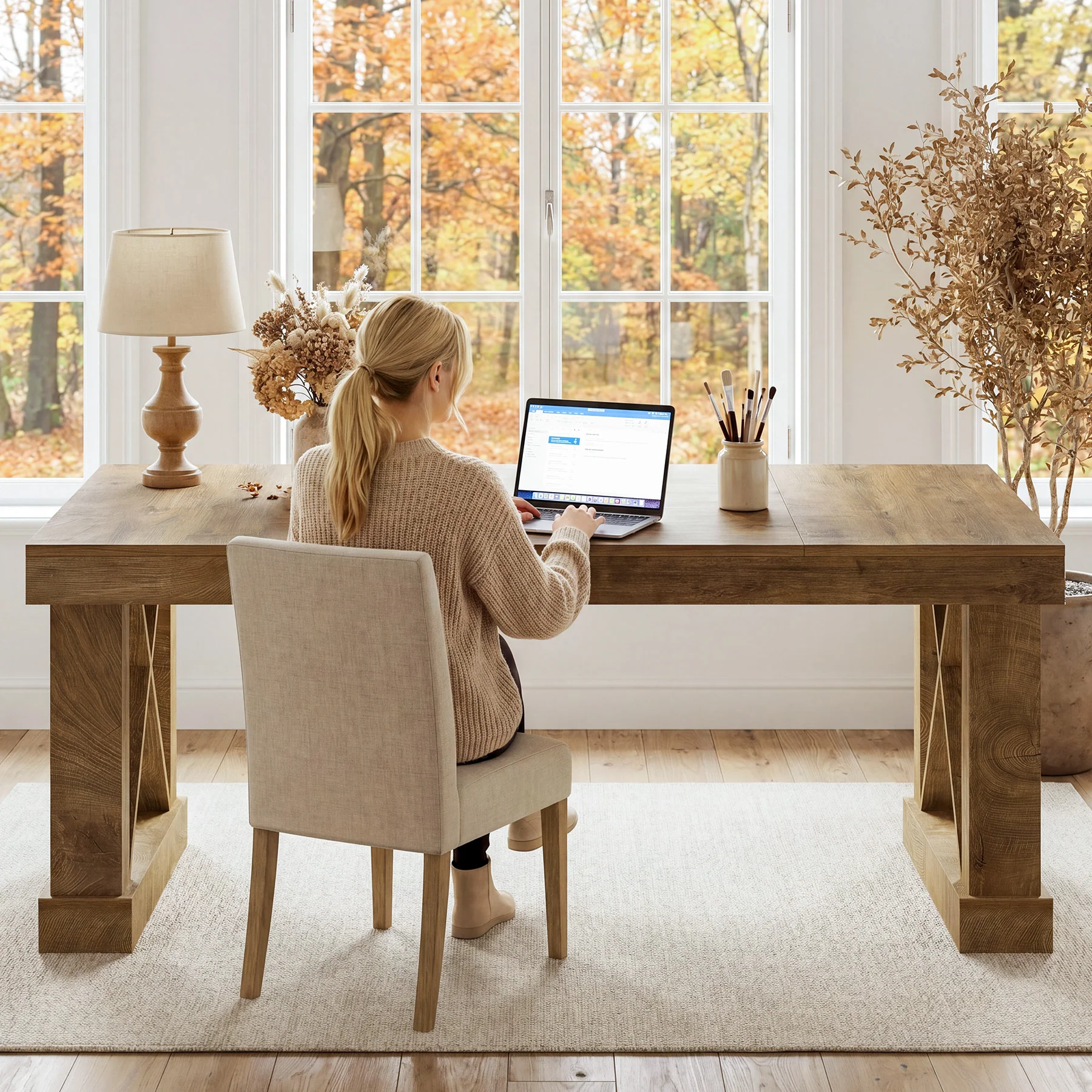 63" Executive Office Desk, Farmhouse Computer Desk with Heavy-Duty Frame for Home Office - Image 5