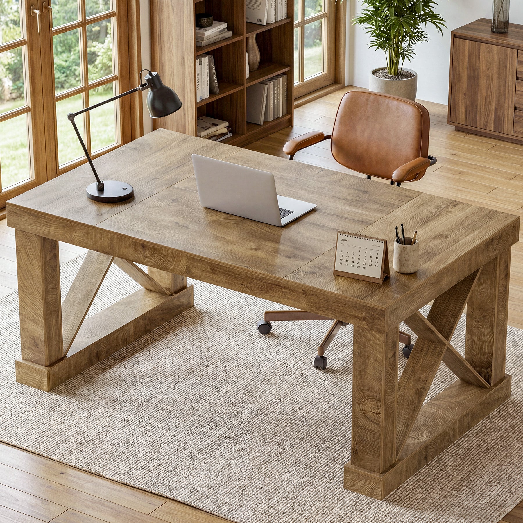 63" Executive Office Desk, Farmhouse Computer Desk with Heavy-Duty Frame for Home Office - Image 6