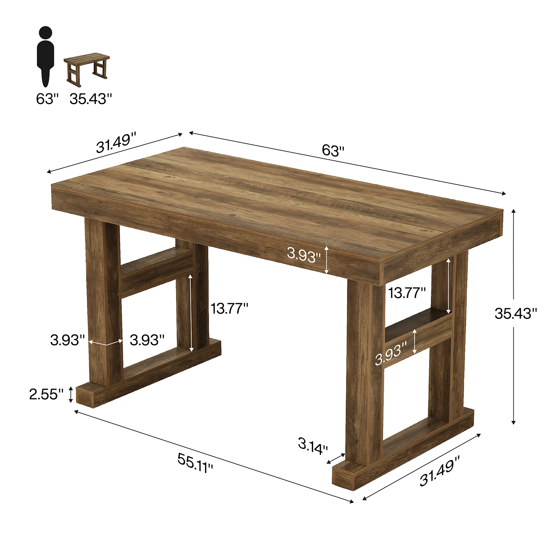 63" Farmhouse Bar Table, Counter Height Pub Table for 4-6 People with Sturdy H-Frame Legs - Image 2