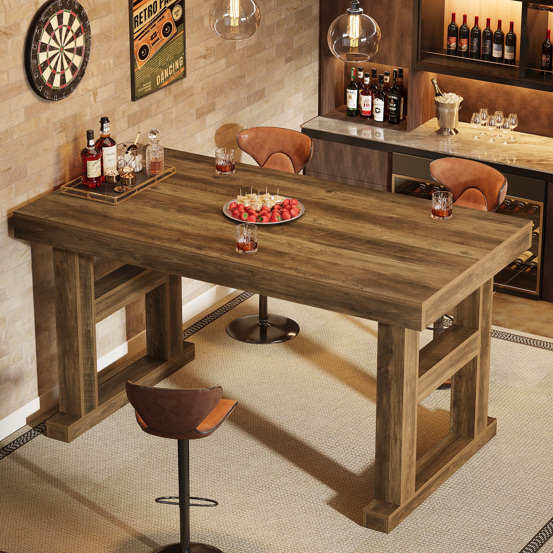 63" Farmhouse Bar Table, Counter Height Pub Table for 4-6 People with Sturdy H-Frame Legs - Image 5