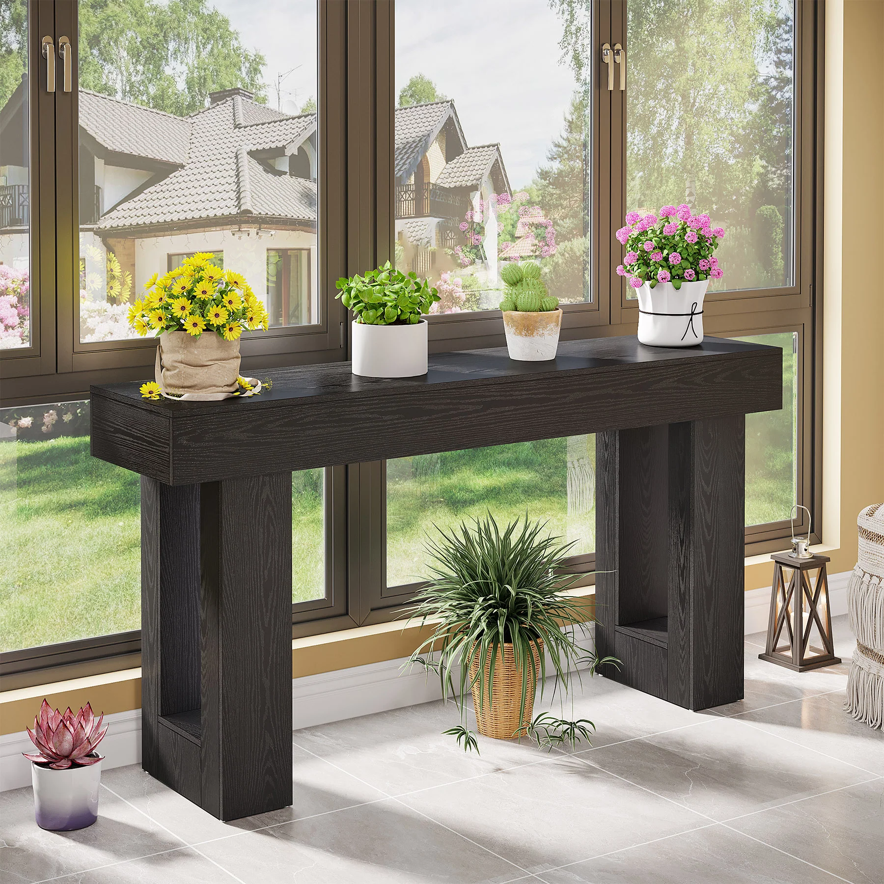 63" Farmhouse Console Table, Long Rectangular Sofa Table for Entryway - Image 4