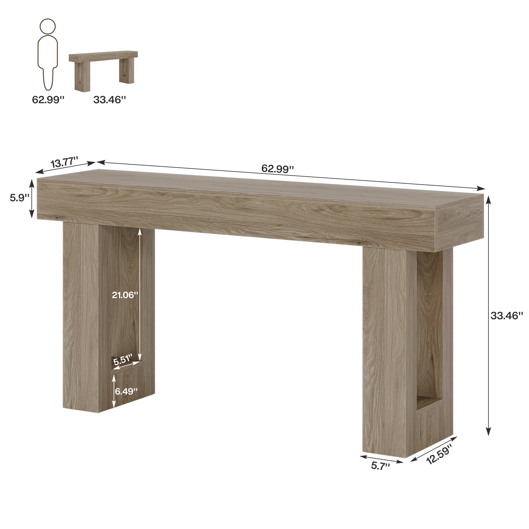 63" Farmhouse Console Table, Long Rectangular Sofa Table for Entryway - Image 9