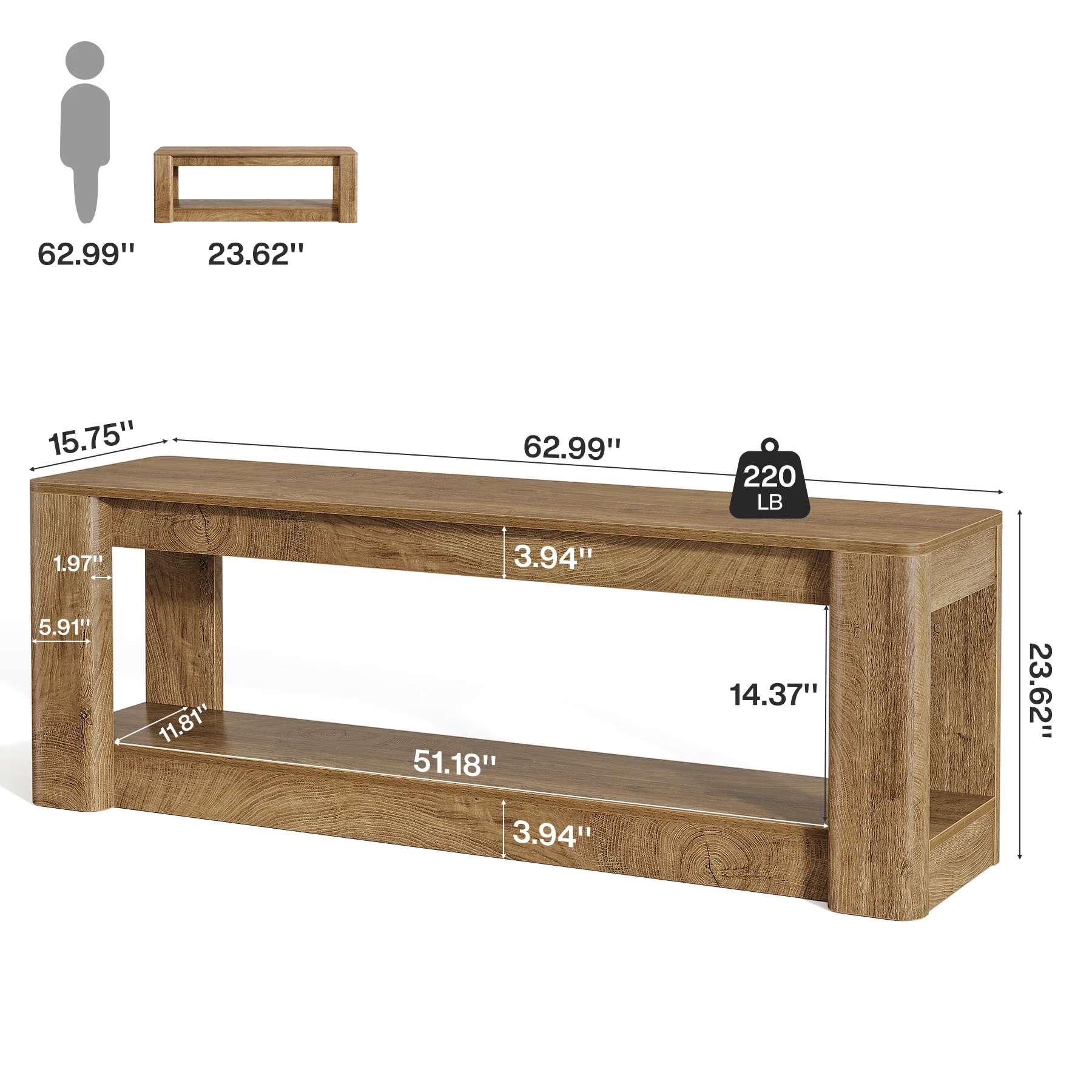 63" Farmhouse Console Table, Narrow Entryway & Sofa Table with Open Lower Shelf - Image 2