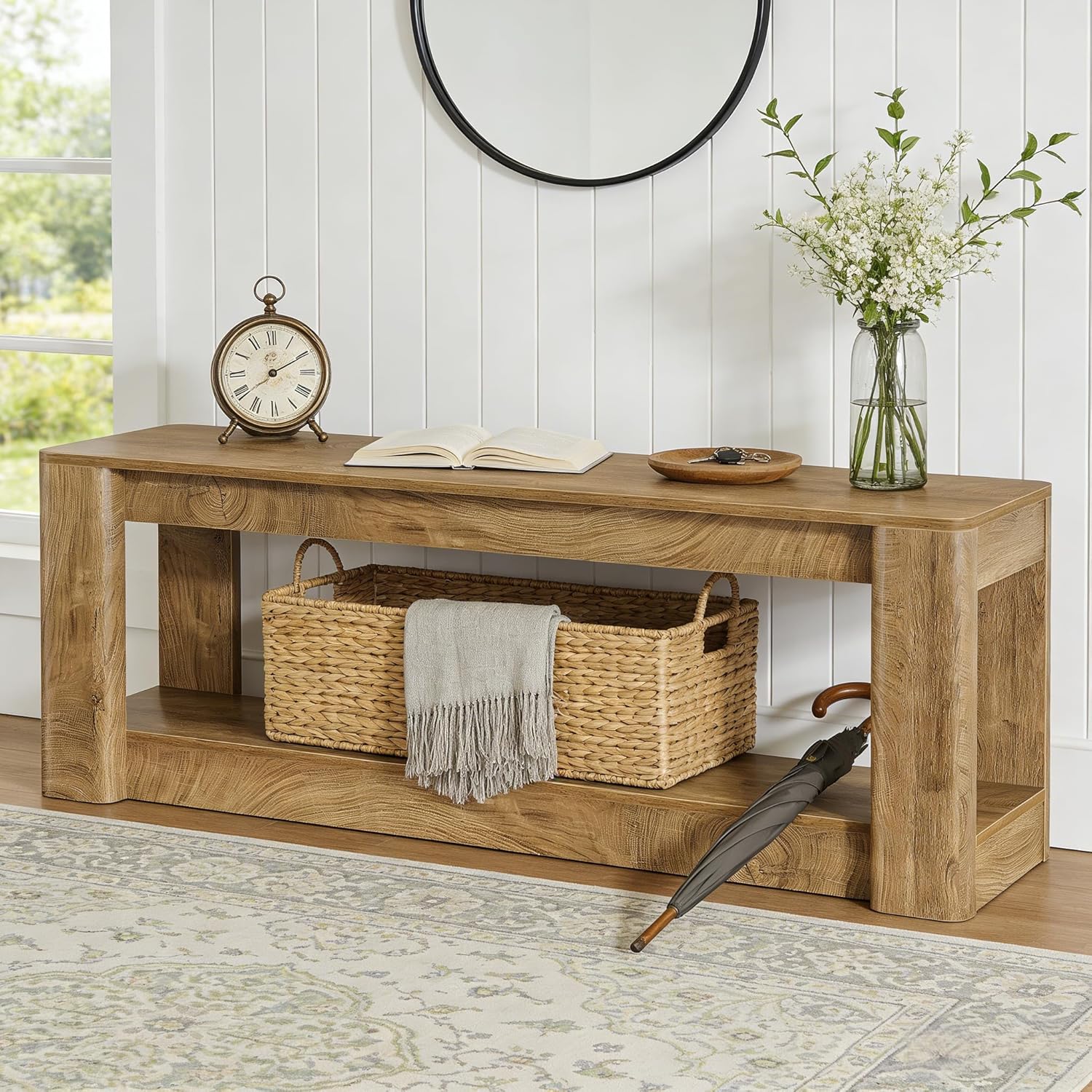 63" Farmhouse Console Table, Narrow Entryway & Sofa Table with Open Lower Shelf - Image 3