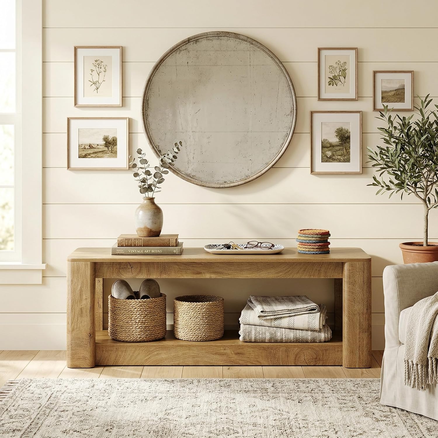 63" Farmhouse Console Table, Narrow Entryway & Sofa Table with Open Lower Shelf - Image 4