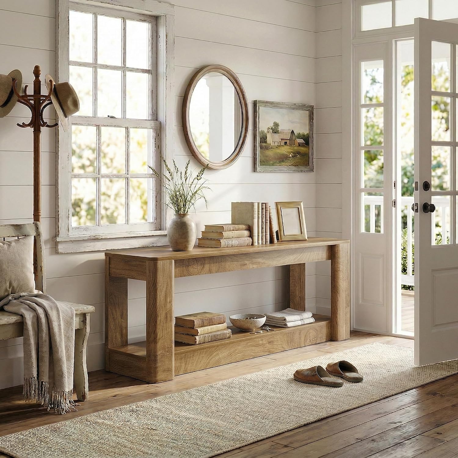 63" Farmhouse Console Table, Narrow Entryway & Sofa Table with Open Lower Shelf - Image 5