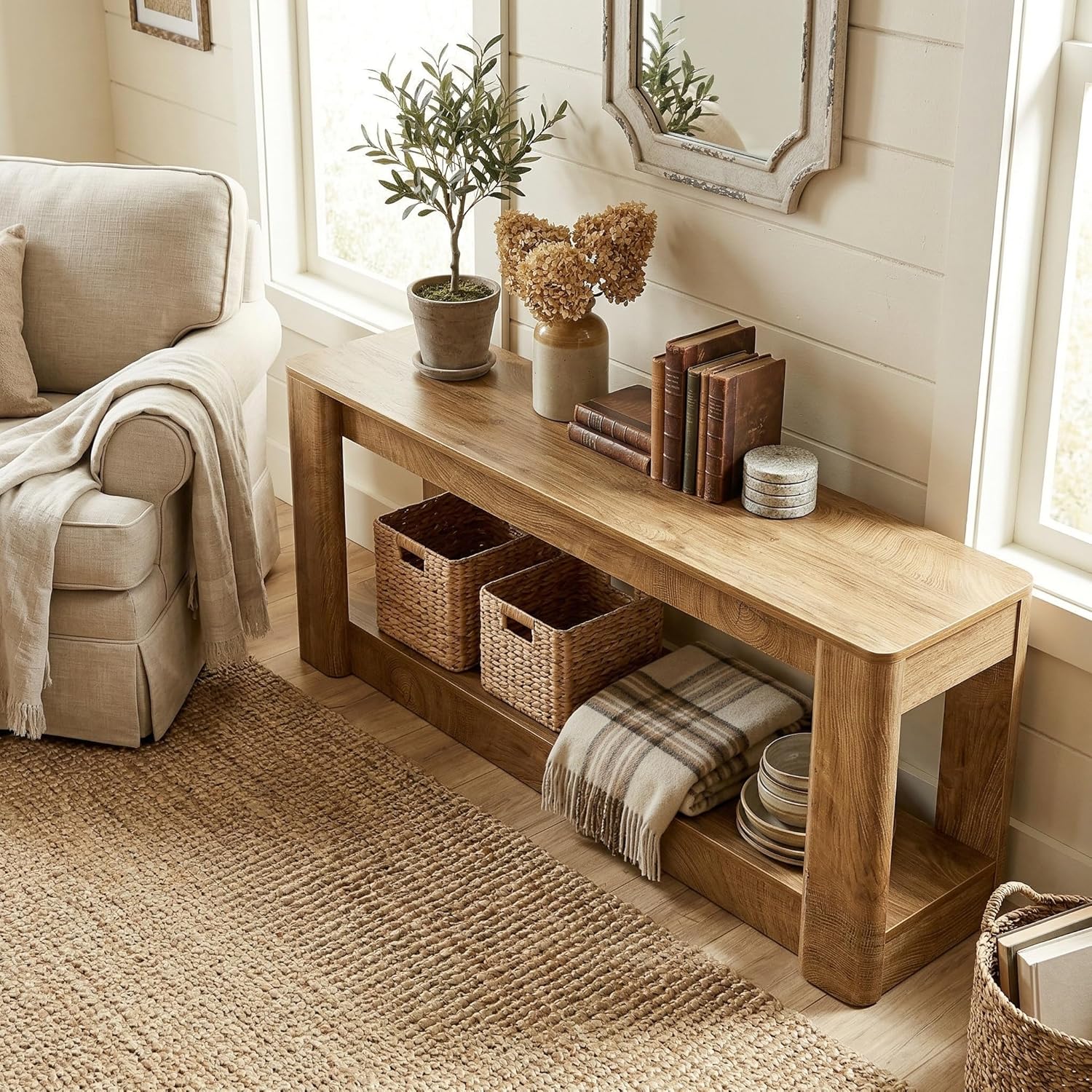 63" Farmhouse Console Table, Narrow Entryway & Sofa Table with Open Lower Shelf - Image 6