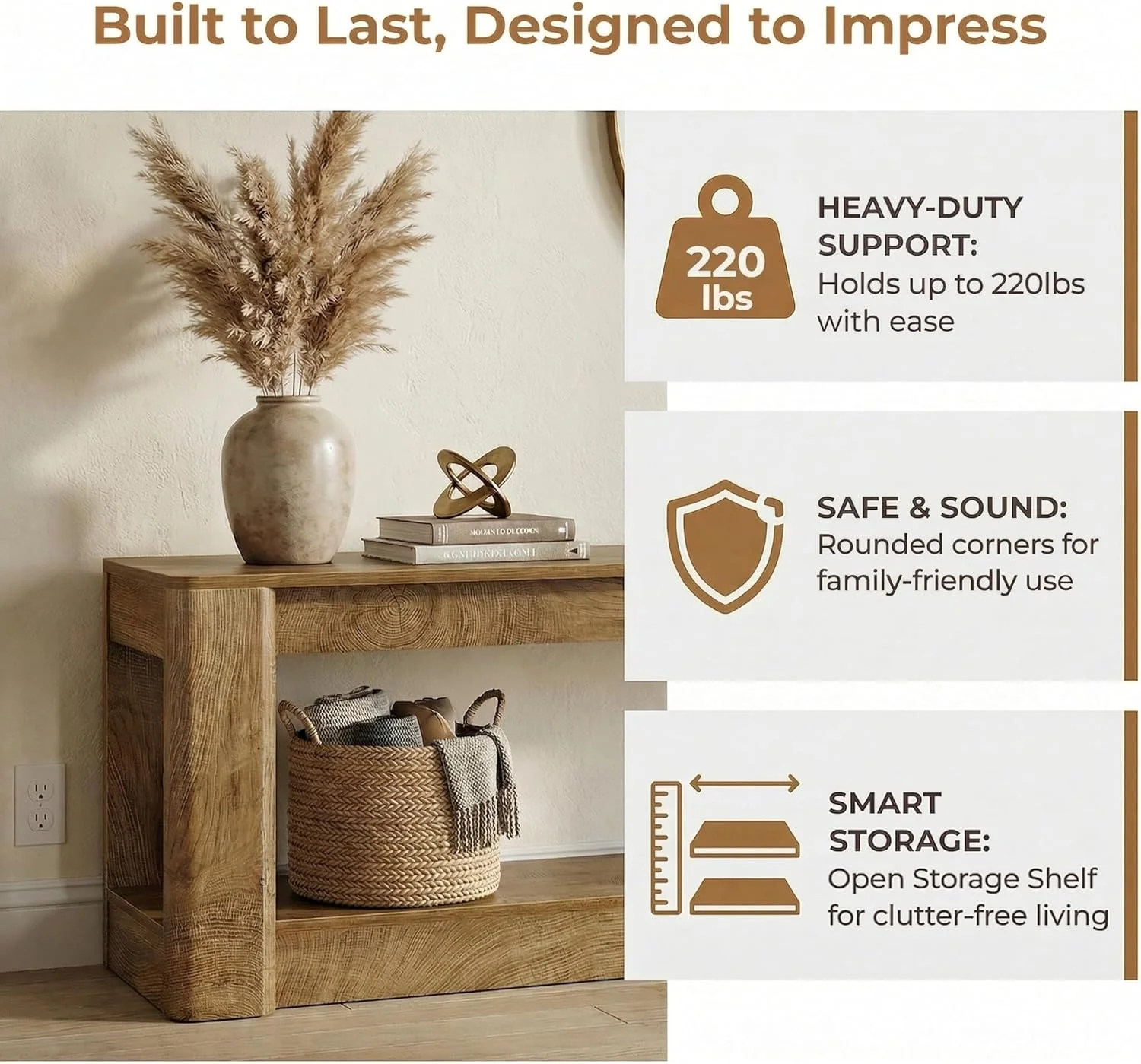 63" Farmhouse Console Table, Narrow Entryway & Sofa Table with Open Lower Shelf - Image 7