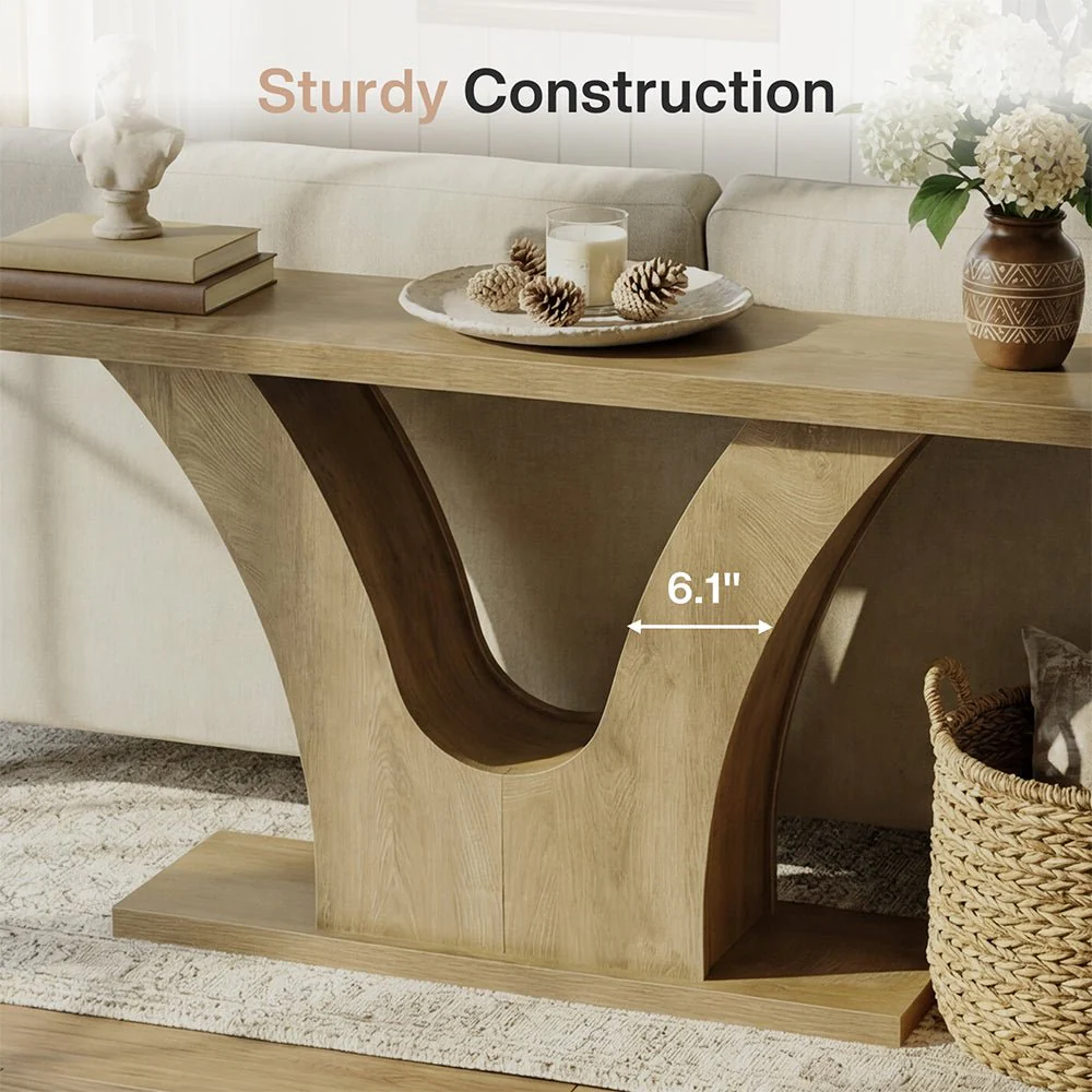 63" Farmhouse Console Table with 2-Tier Storage, Narrow Sofa Table with Curved U-Shape Base - Image 6