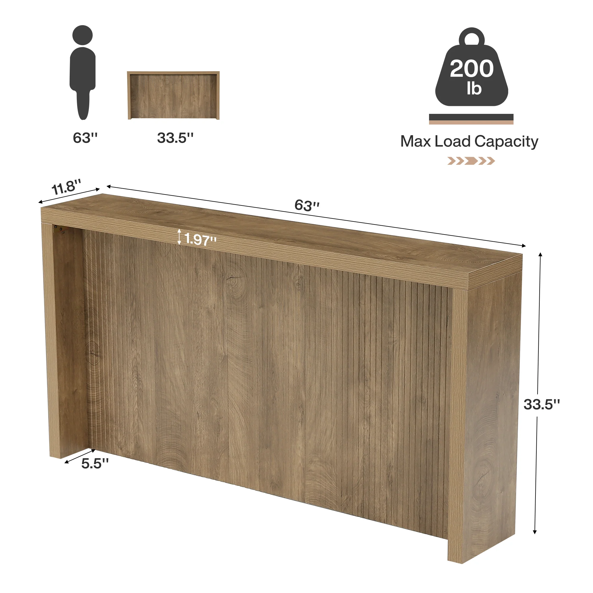 63" Farmhouse Console Table, Wooden Entry Table with Fluted Design for Hallway - Image 2