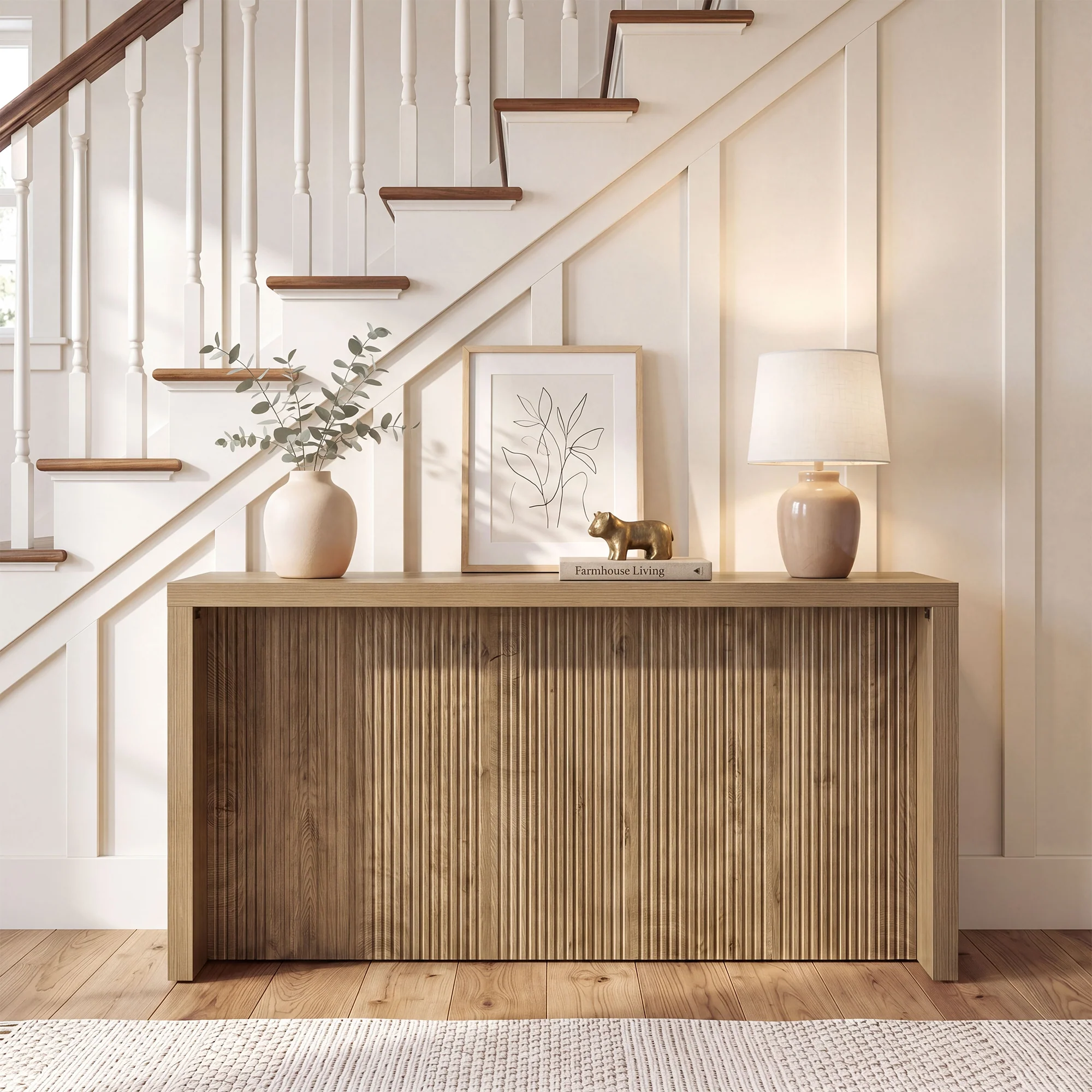 63" Farmhouse Console Table, Wooden Entry Table with Fluted Design for Hallway - Image 3