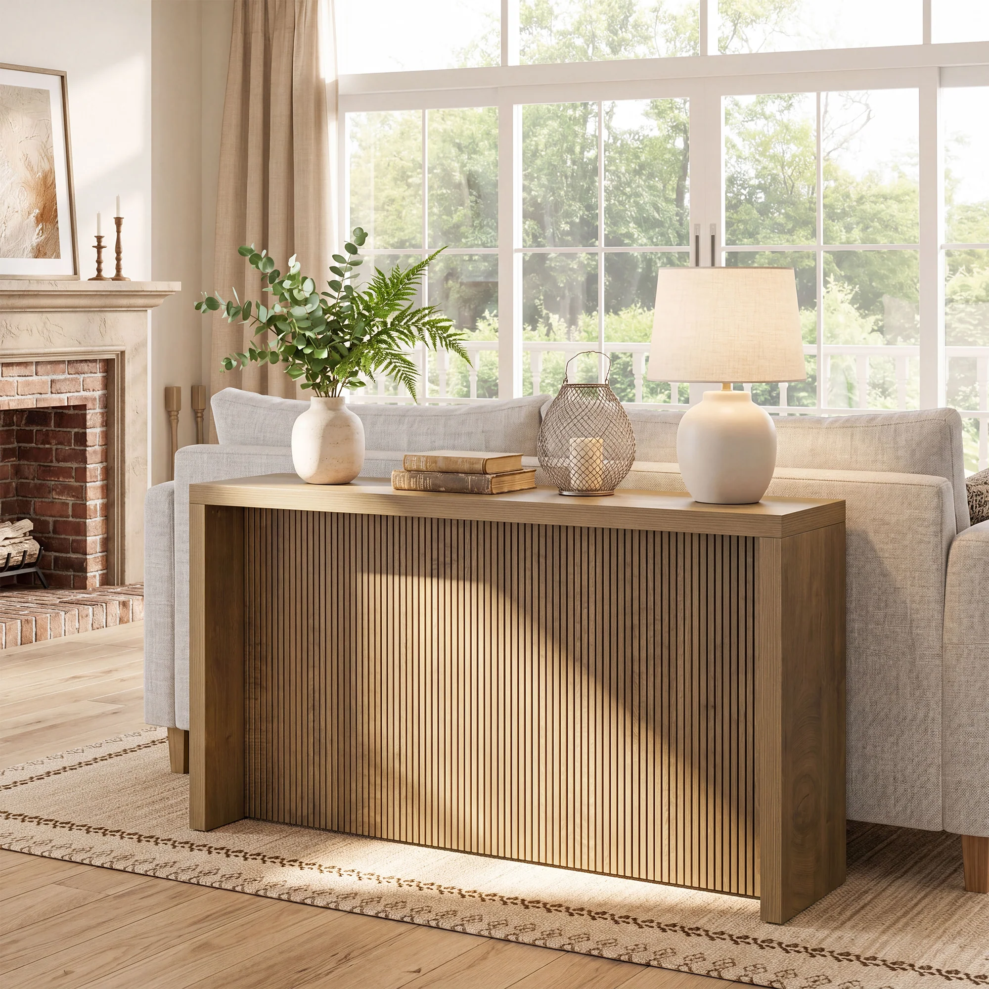 63" Farmhouse Console Table, Wooden Entry Table with Fluted Design for Hallway - Image 4