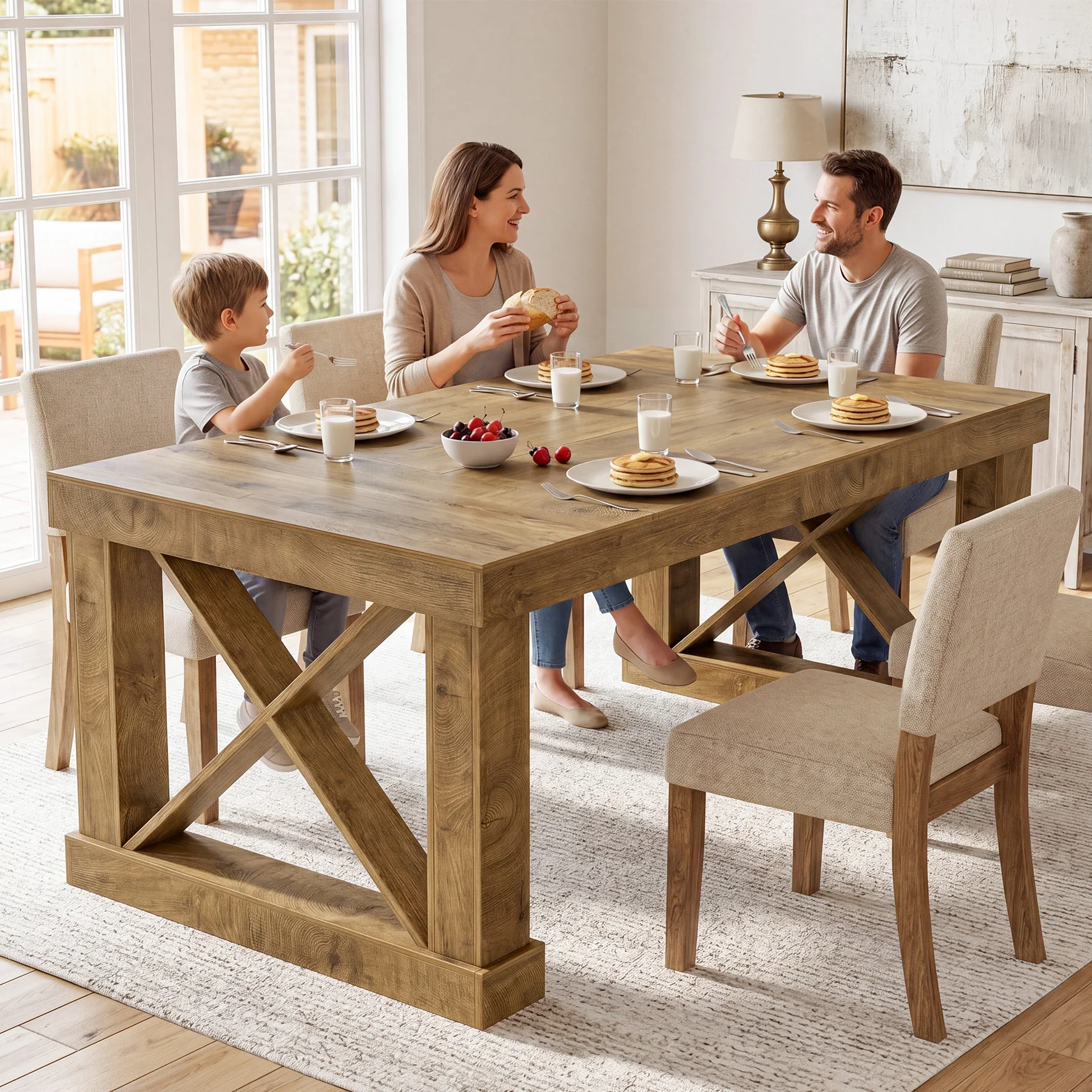 63" Farmhouse Dining Table for 4-6 People, Rectangular Wood Kitchen Table with Heavy-Duty X Legs - Image 3