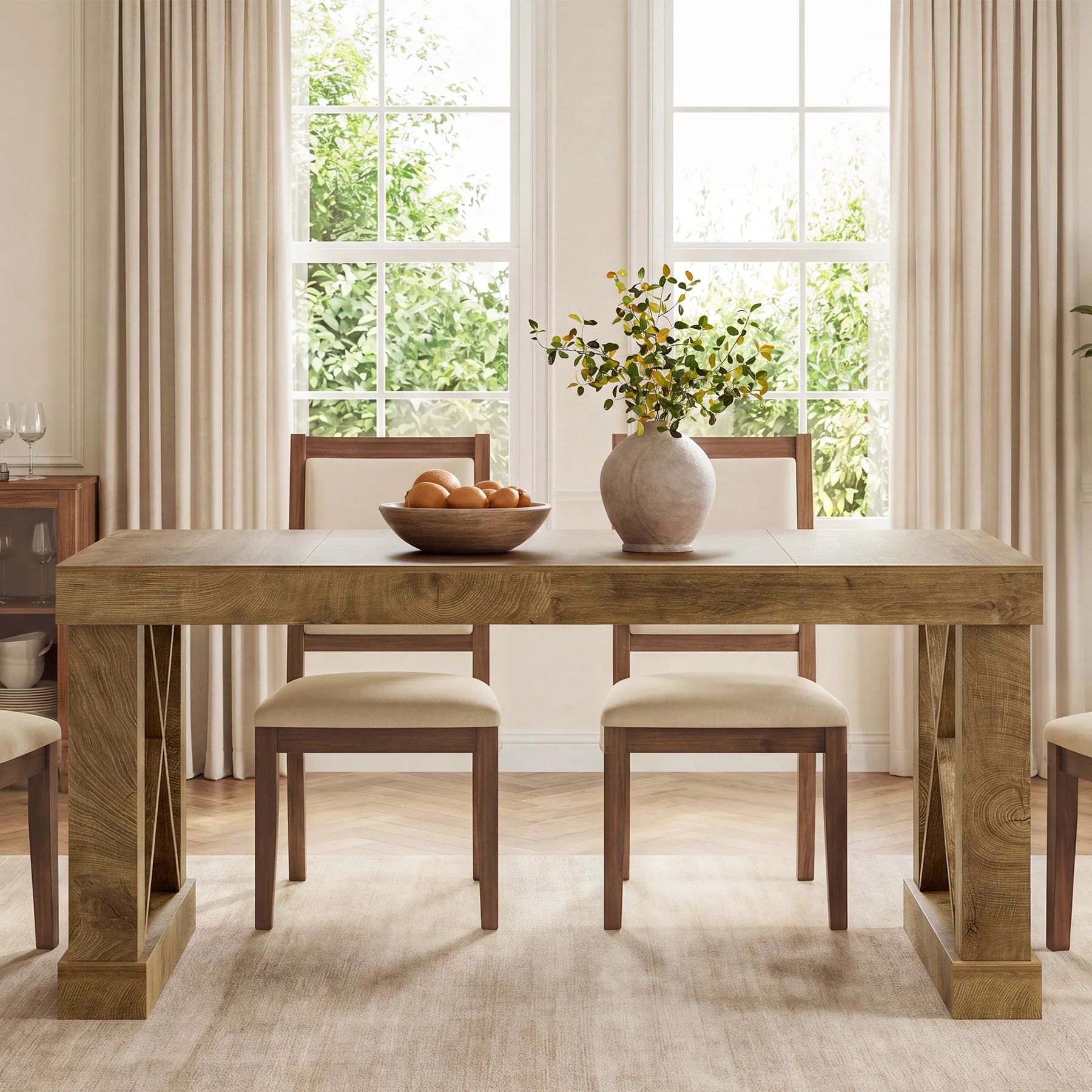 63" Farmhouse Dining Table for 4-6 People, Rectangular Wood Kitchen Table with Heavy-Duty X Legs - Image 4