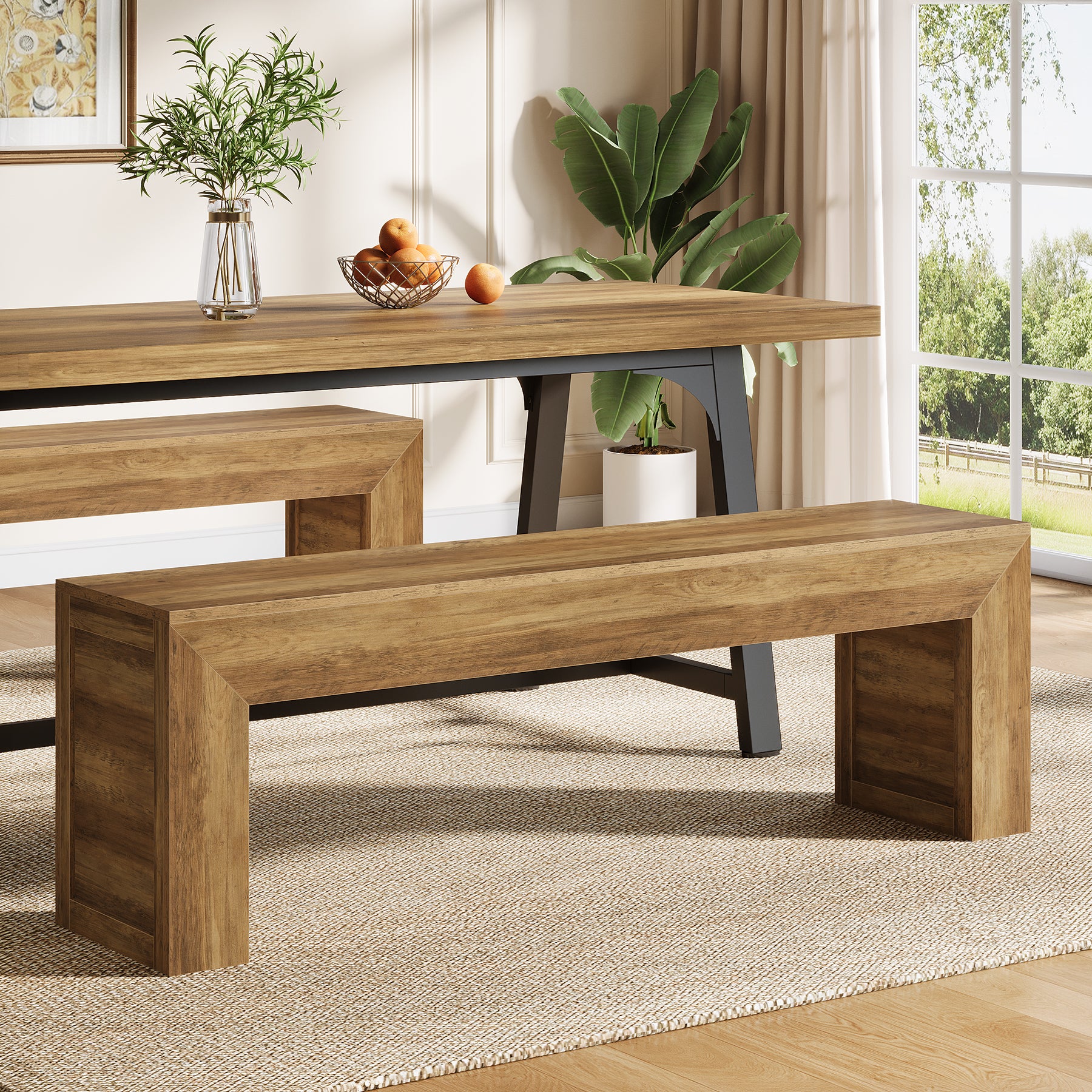 63" Farmhouse Entryway Bench, Wooden Shoe Storage Bench for Hallway, End of Bed, or Dining Seating - Image 5