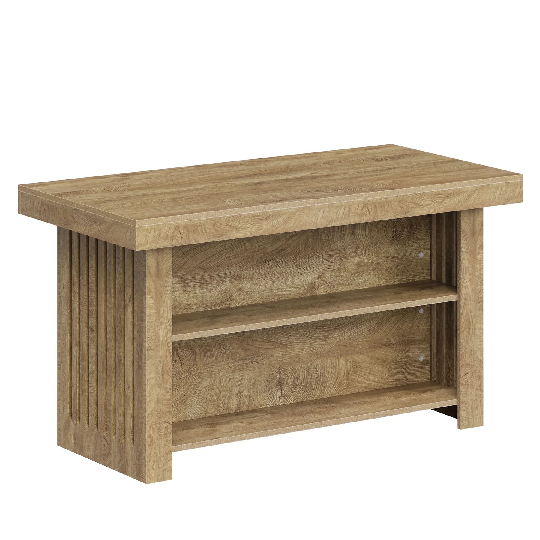 63" Farmhouse Island Table, Large Kitchen Counter with Open Shelves for Dining Room - Image 8