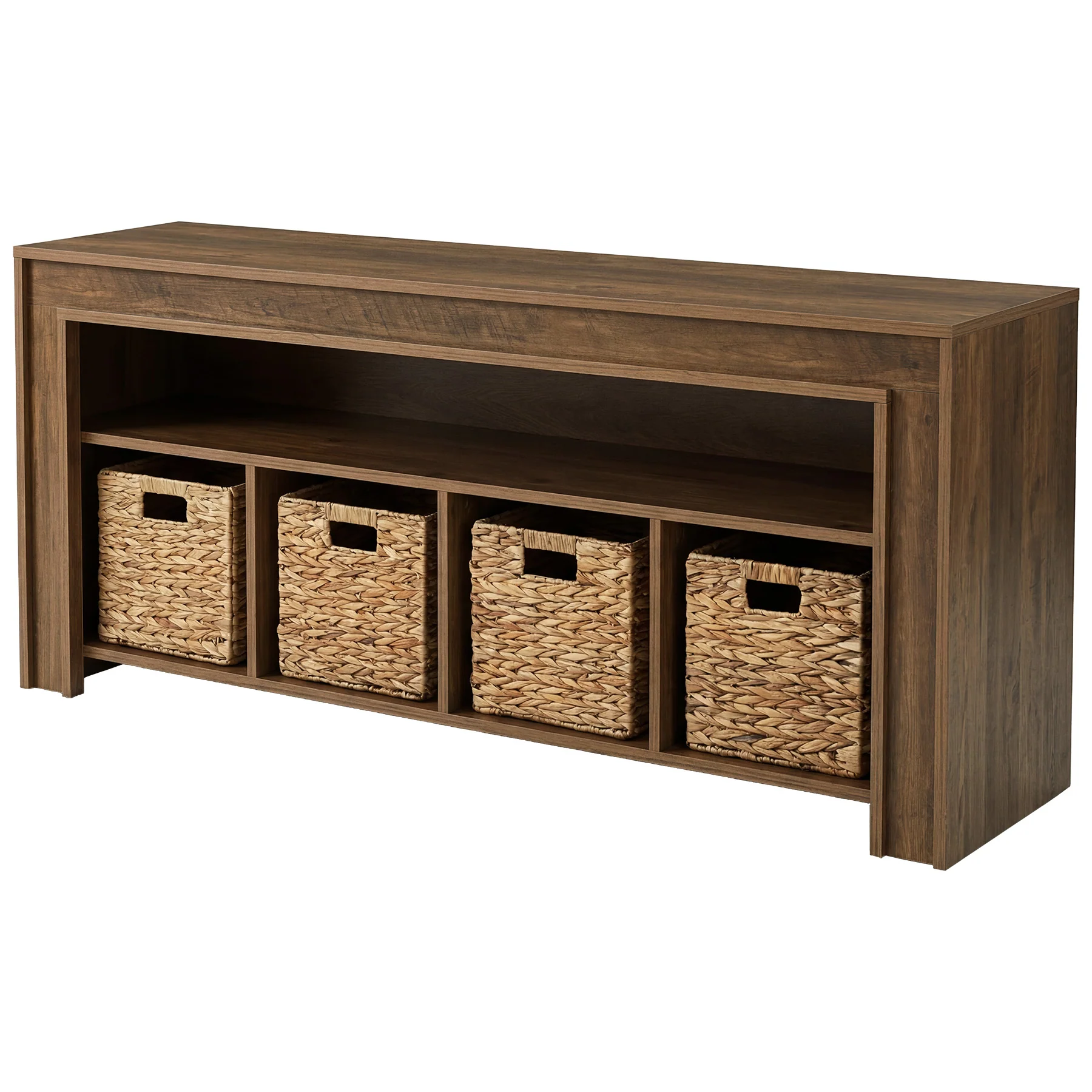 63" Farmhouse TV Stand for 55–70 Inch TVs, Media Console with Baskets & Open Storage - Image 8