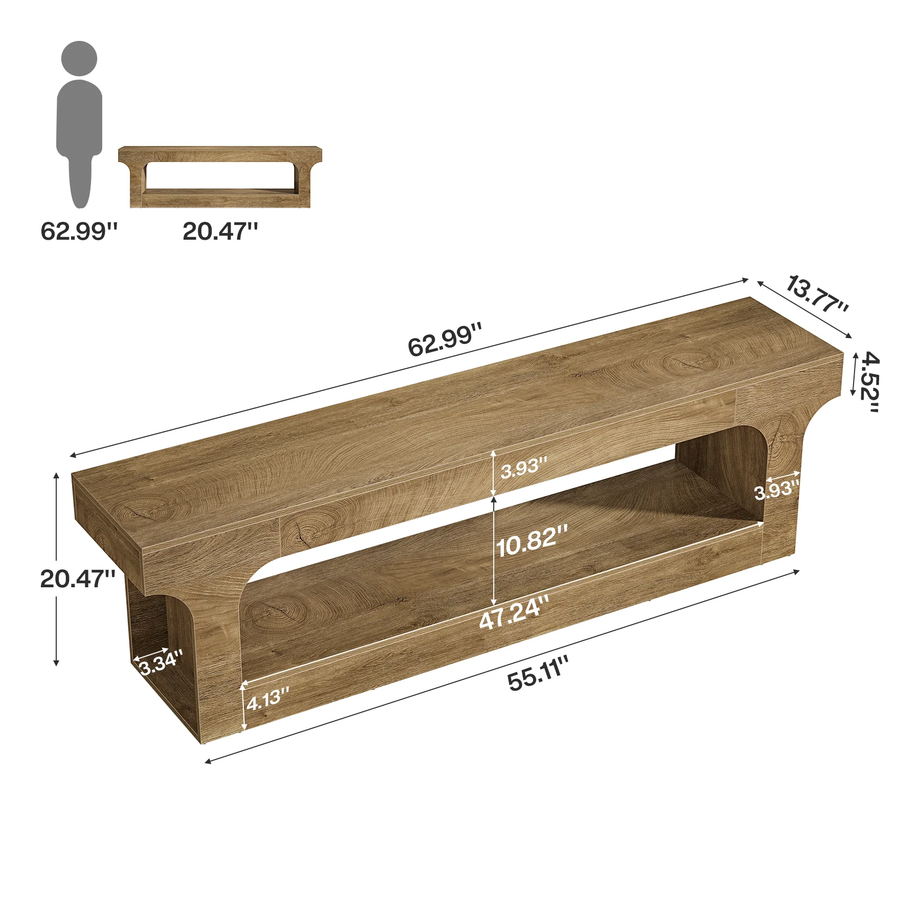 63” Farmhouse TV Stand for 55–75 Inch TVs, Entertainment Center with 2-Tier Open Storage Shelves - Image 2