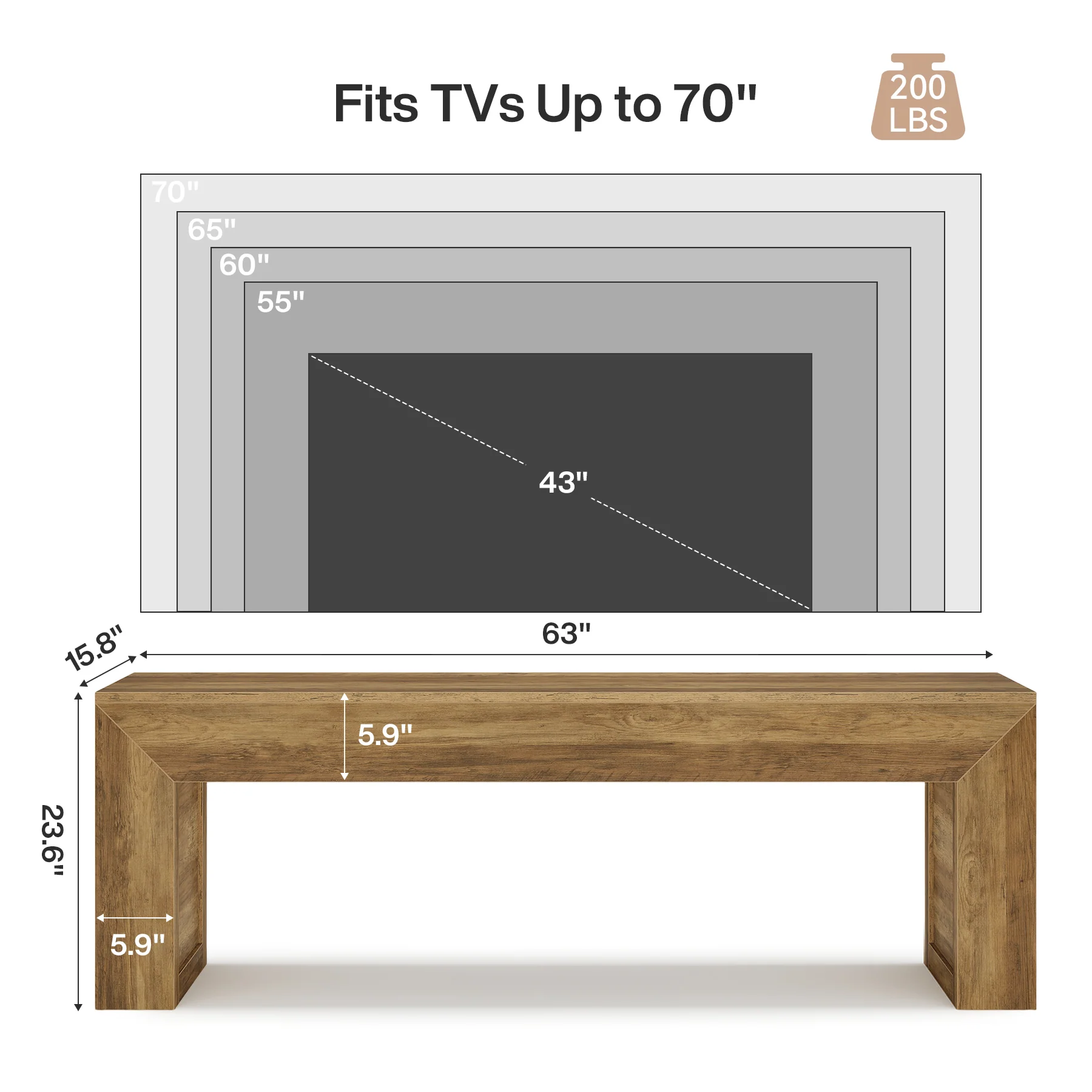 63" Farmhouse TV Stand for 55–75 Inch TVs – Wooden Media Console Entertainment Center - Image 2